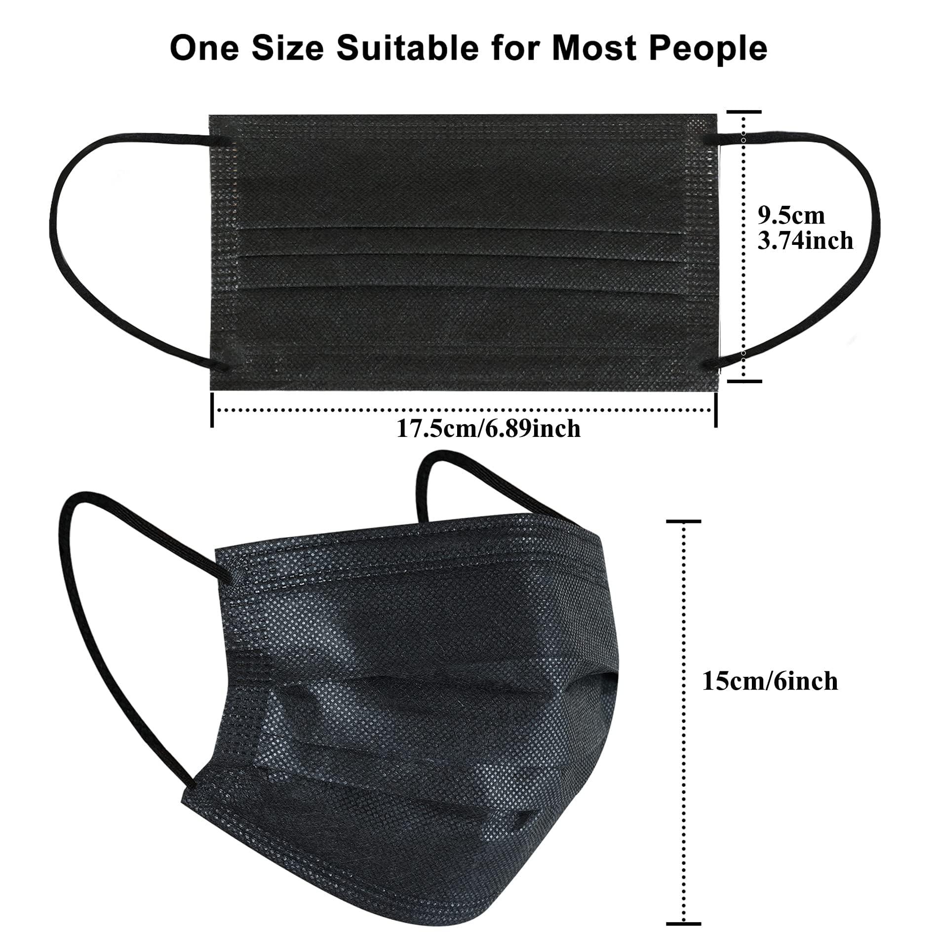 akgk 100Pcs Disposable Face Masks, Black Face Mask, 3 Ply Disposable Mask - Image 6