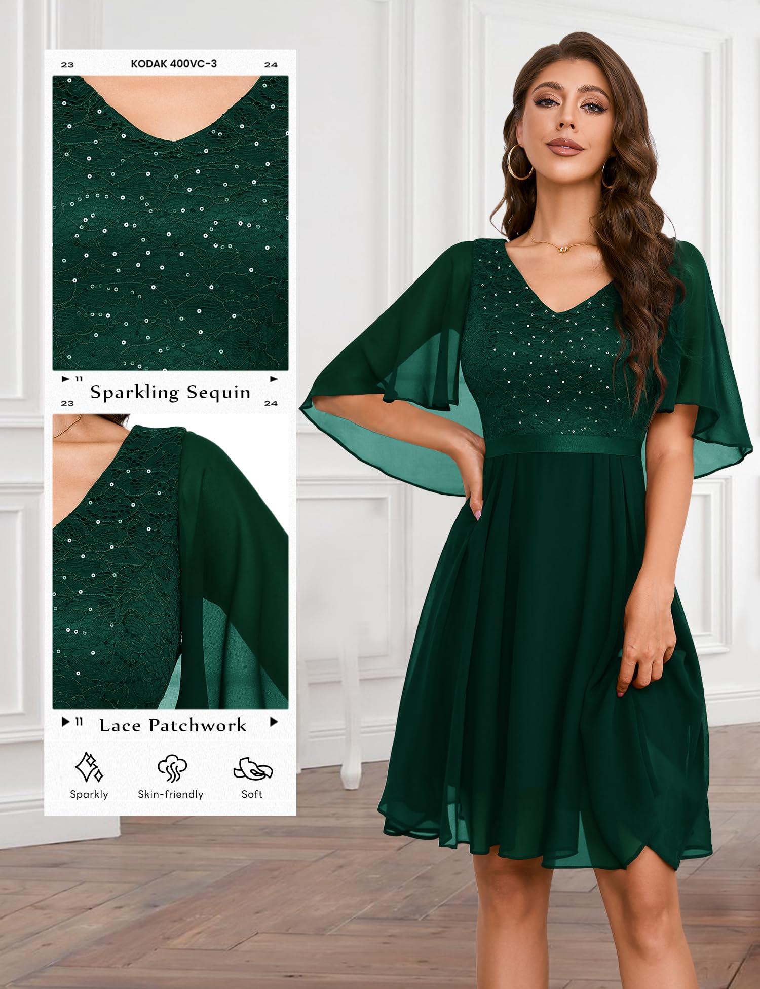 Dressystar Sequin Women Dresses Knee Length Dress Mother of The Bride Wedding Guest V-Neck Evening Formal Cocktail Gowns - Image 5