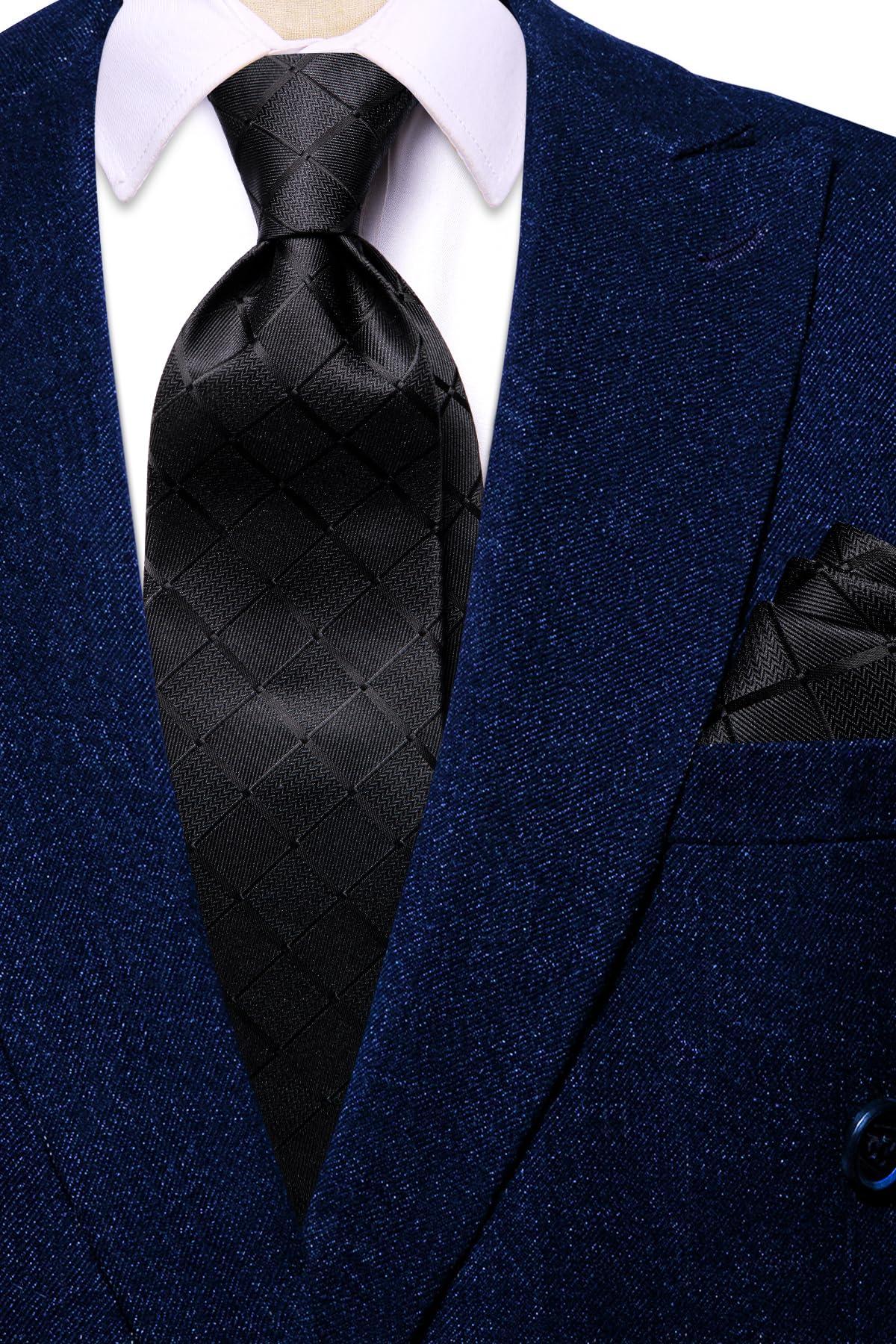 Hi-Tie Mens Plaid Ties Classic Paisley Necktie with Handkerchief Cufflinks Set Business Stripe Tie - Image 7