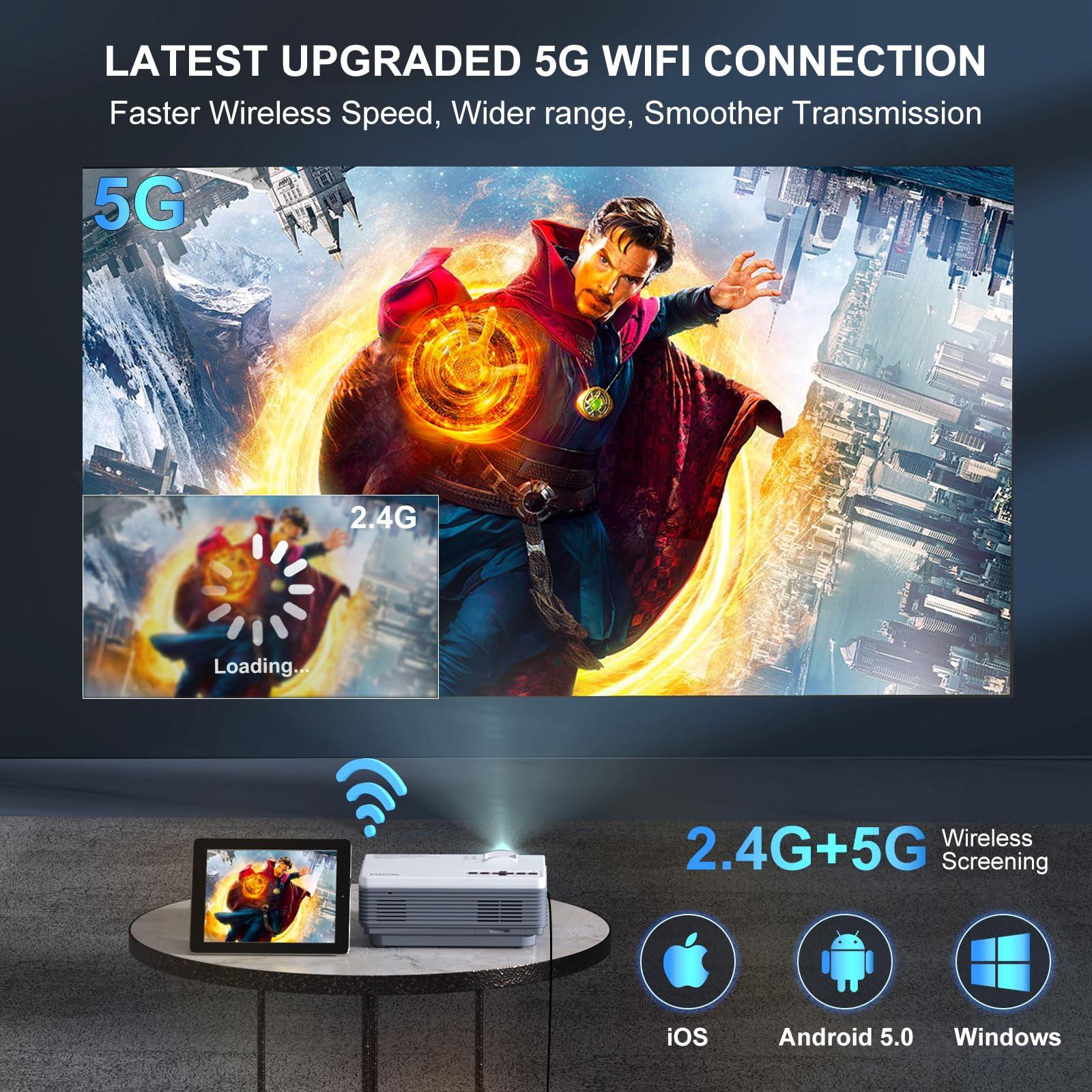 Projector with WiFi and Bluetooth, FUDONI Upgrade Projector Native 1080P 14000L 4K Supported, Portable Movie Outdoor Projector for Home Theater, Compatible w HDMI/USB/TV Stick/Laptop/iOS Android Phone - Image 2
