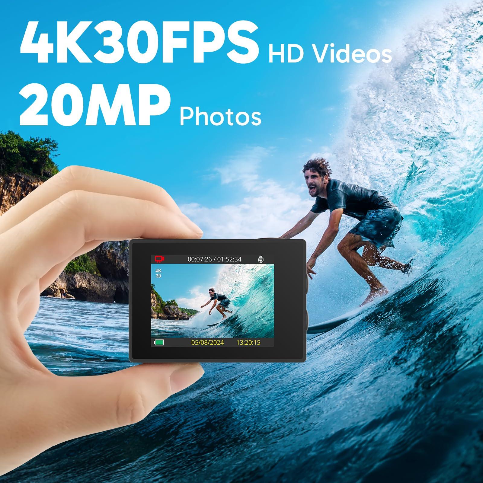 AKASO EK7000 4K30FPS 20MP WiFi Action Camera with EIS Ultra HD 131FT Waterproof Underwater Camera Remote Control 4X Zoom Support External Microphone Black - Image 2