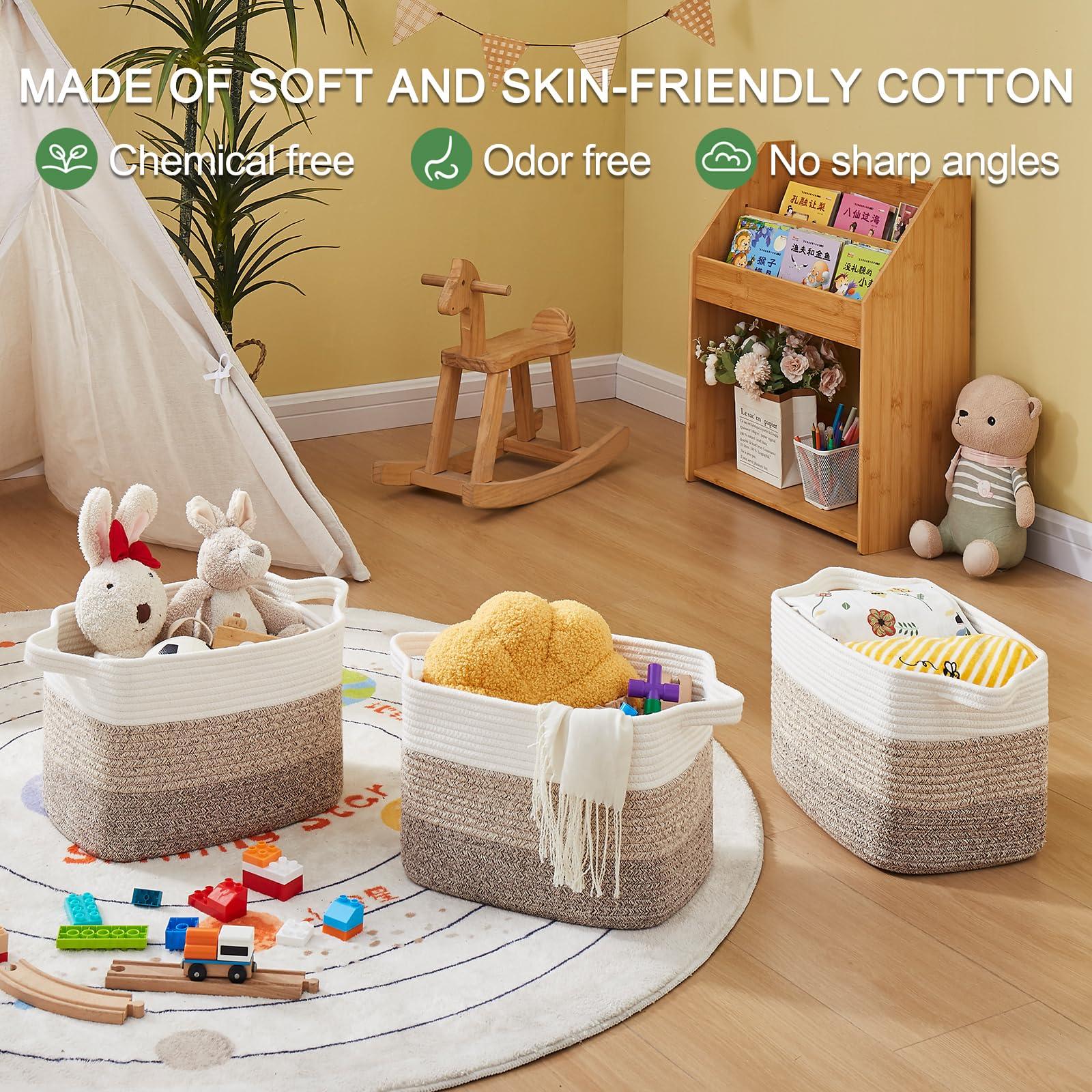 OIASKET Storage Baskets for Organizing, Woven Baskets for Shelves, Rectangle Decorative Organizer for Storage Clothes, Toy, Books, Towels Nursery Bins 3 Pack (Gradient Yellow) - Image 5