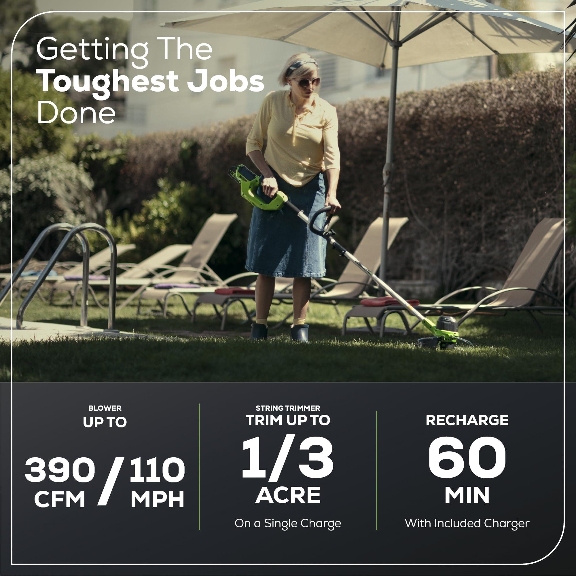 Greenworks 40V Cordless String Trimmer + Leaf Blower Combo Kit, 2.0Ah Battery and Charger Included - Image 4