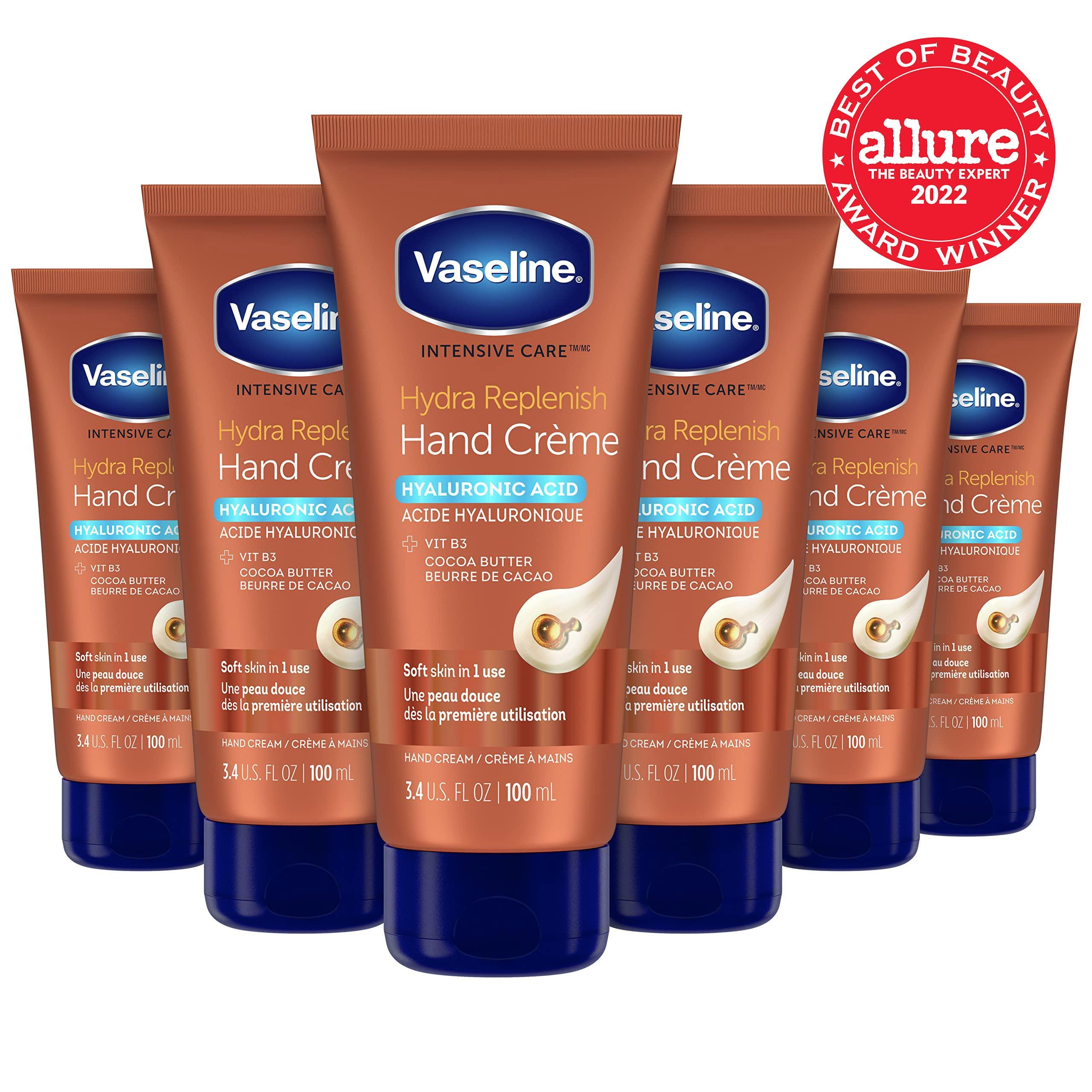 Vaseline Intensive Care Hand Crème Moisturizer for Dry Hands Hydra Replenish Made with hyaluronic acid, vitamin B3, and cocoa butter 3.4 oz 6 Count - Image 3