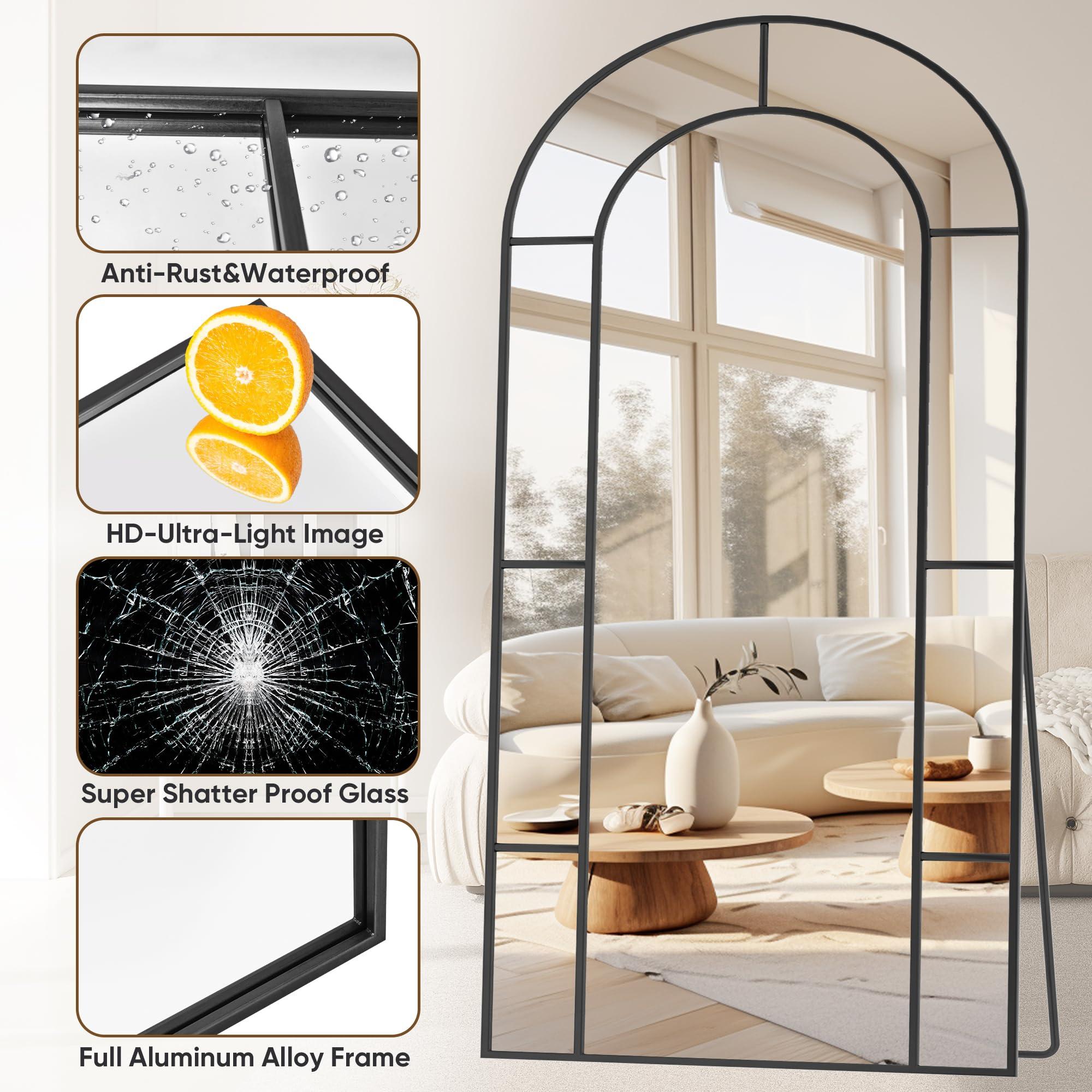 Antok Full Length Mirror, Floor Mirror 41" x 81" Arched Window Decorative Mirror, Metal Framed Decor Farmhouse Floor Mirrors Art Pane Mirrors Wall Decor for Bedroom, Living Room, Entryway, Black - Image 5