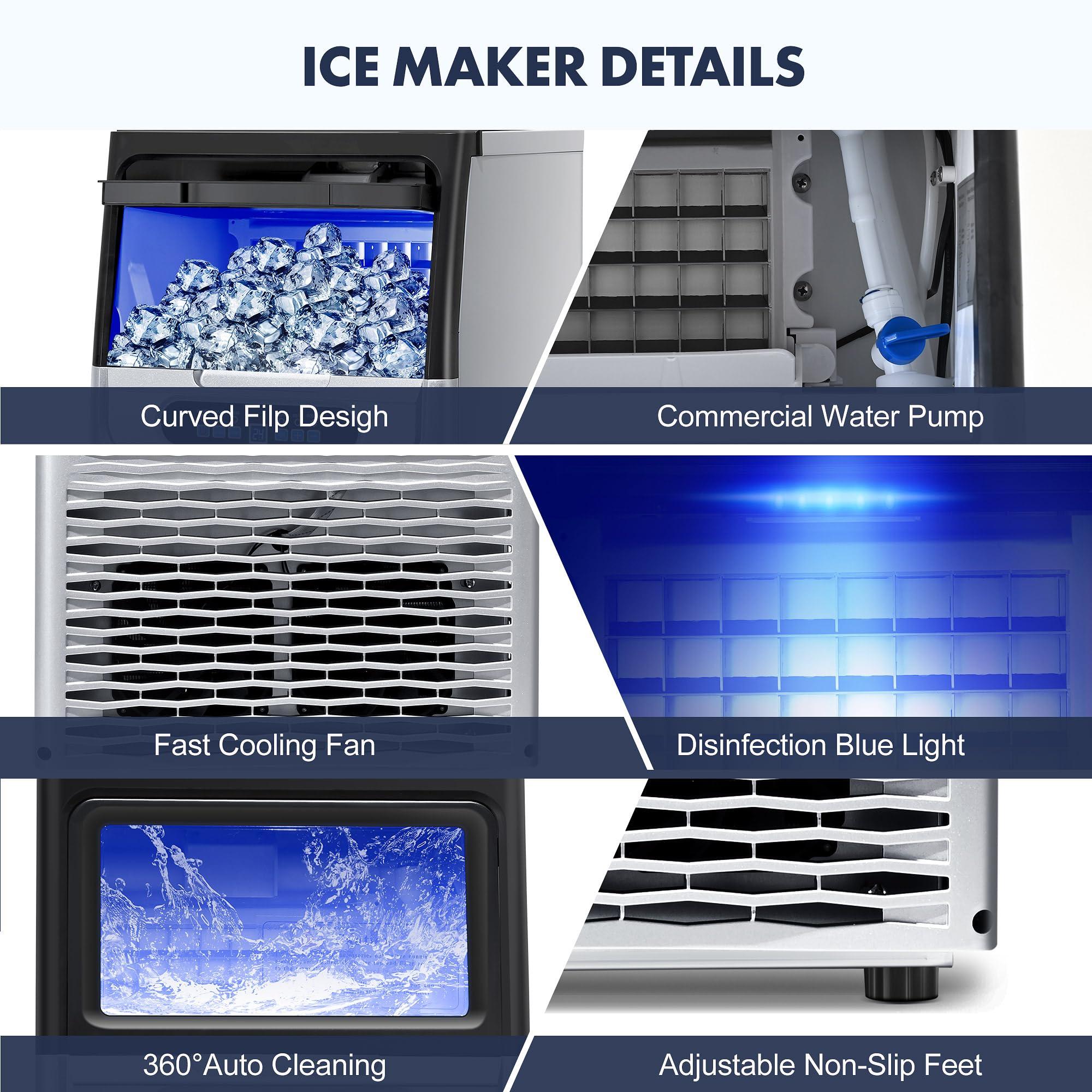 100LBS/24H Commercial Ice Maker Machine, Dual Water Inlet Under Counter or Freestanding Ice Machine, 36 Cubes/Cycle with 22LBS Storage for Home, Bar, Restaurant, Coffee Shop - Image 6