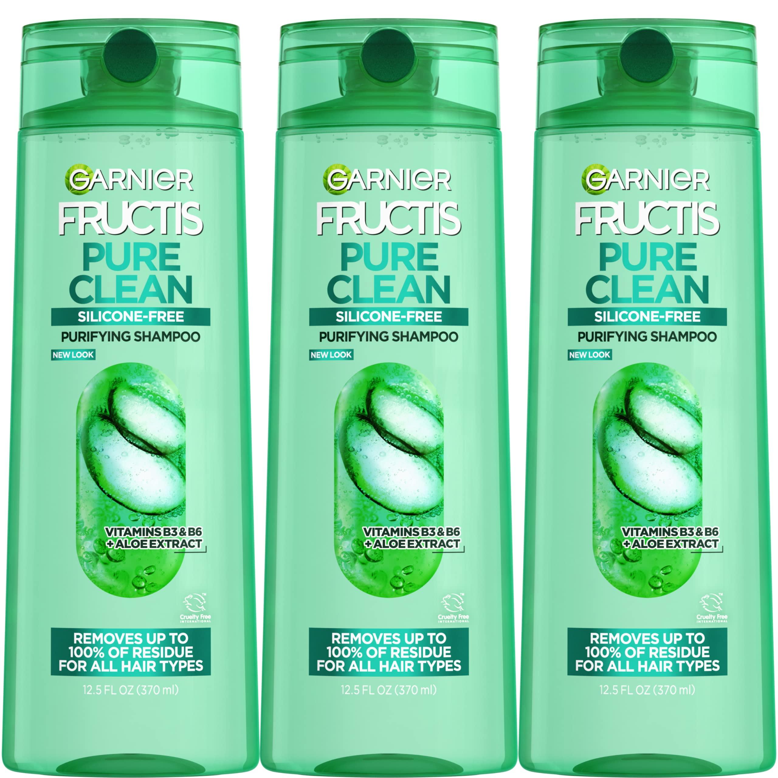 Garnier Fructis Pure Clean Purifying Shampoo, Silicone-Free, 12.5 Fl Oz, 3 Count (Packaging May Vary)