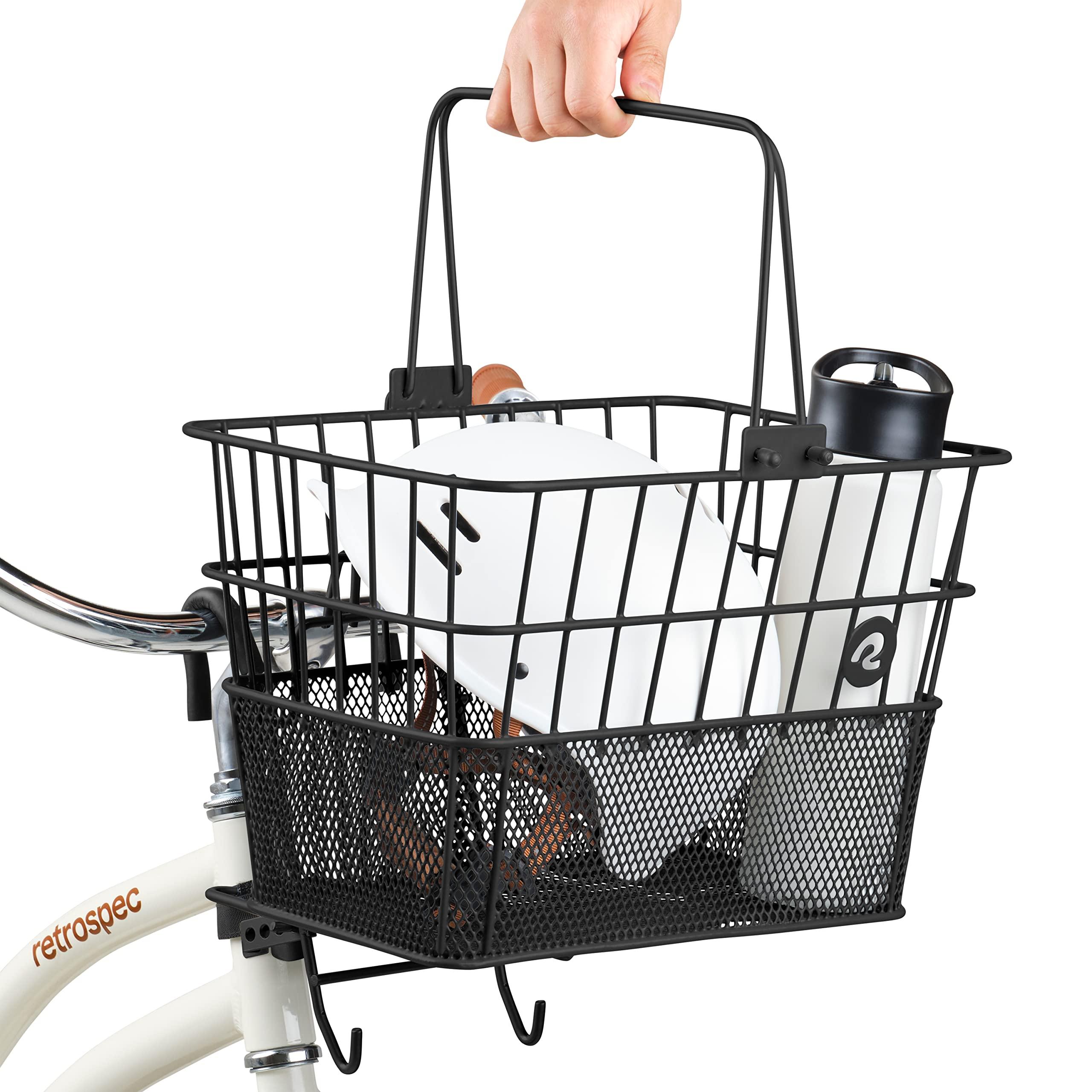 Retrospec Apollo Detachable Front Bike Basket Steel Half-Mesh with Integrated Detachable Hooks and Built-In Handle, Easy Assembly and Portability for Bicycles - Image 7