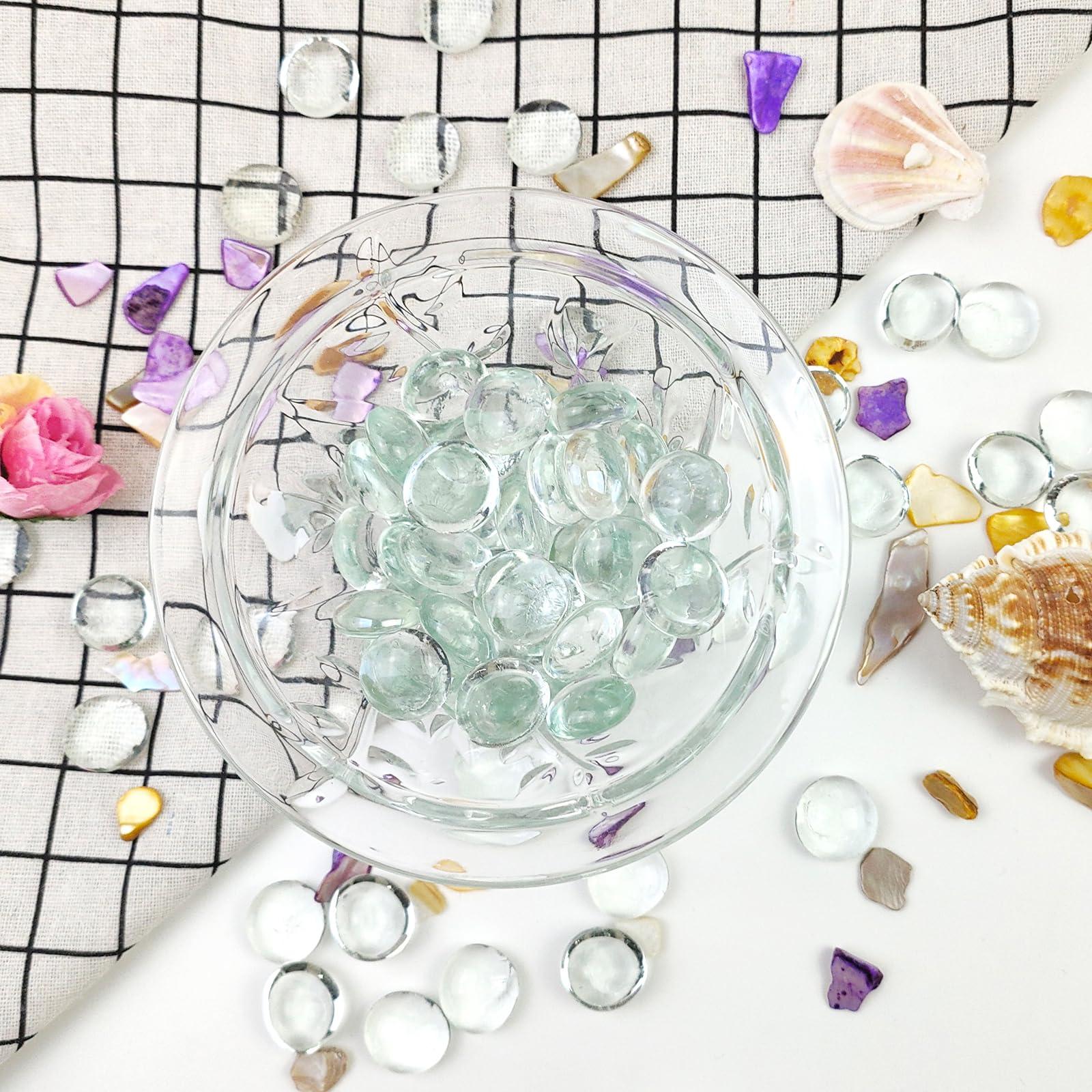 FANTIAN 1lb Clear Glass Beads for Vases, 100 Pcs Glass Pebbles, Clear Flat Glass Marbles for Vase Filler Flower Candle Crafts Centerpieces and Wedding Decoration - Image 7