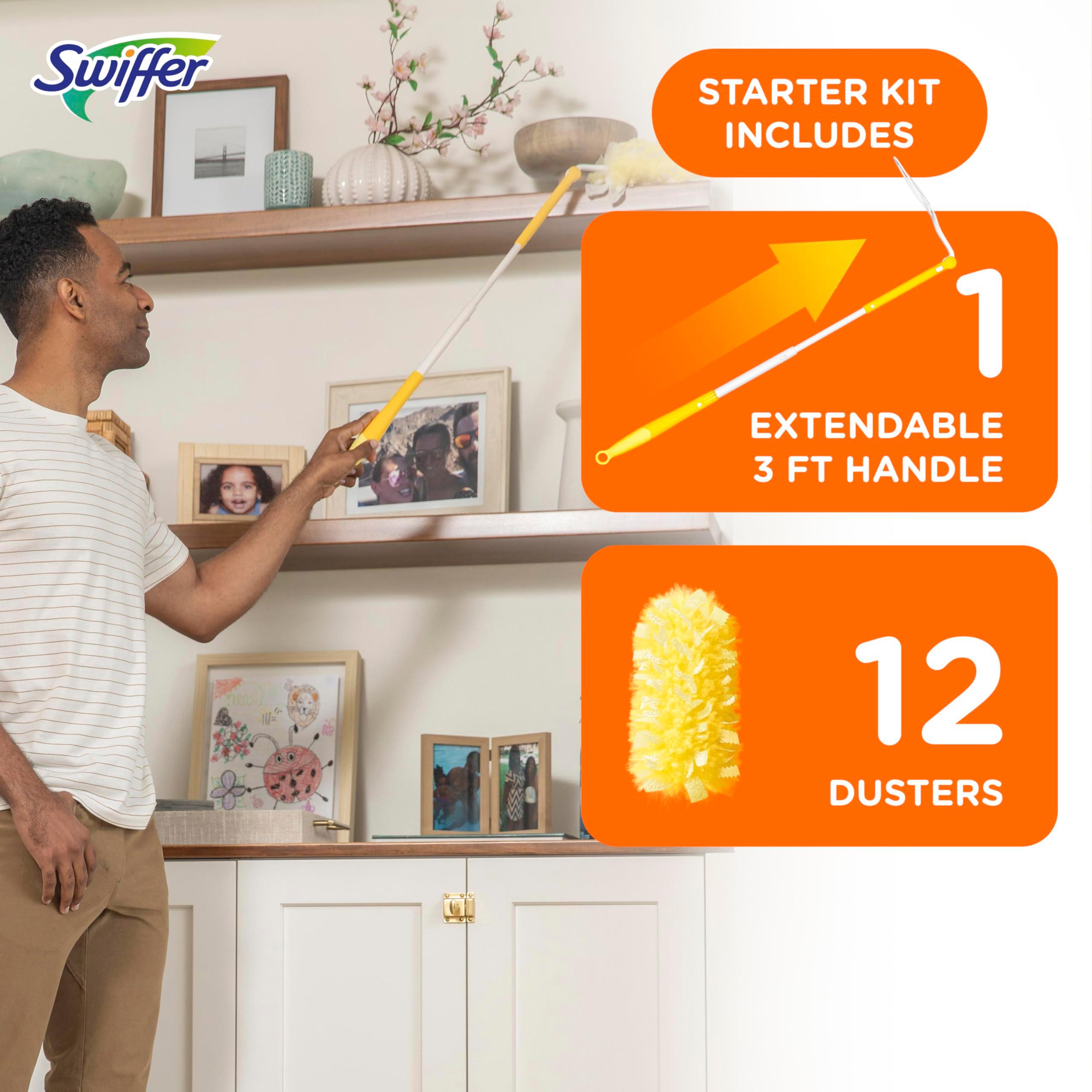 Swiffer Duster Heavy Duty Dusting Kit, Cleaning Supplies, 3 ft Extended Handle, 1 Duster, 12 Refills - Image 6