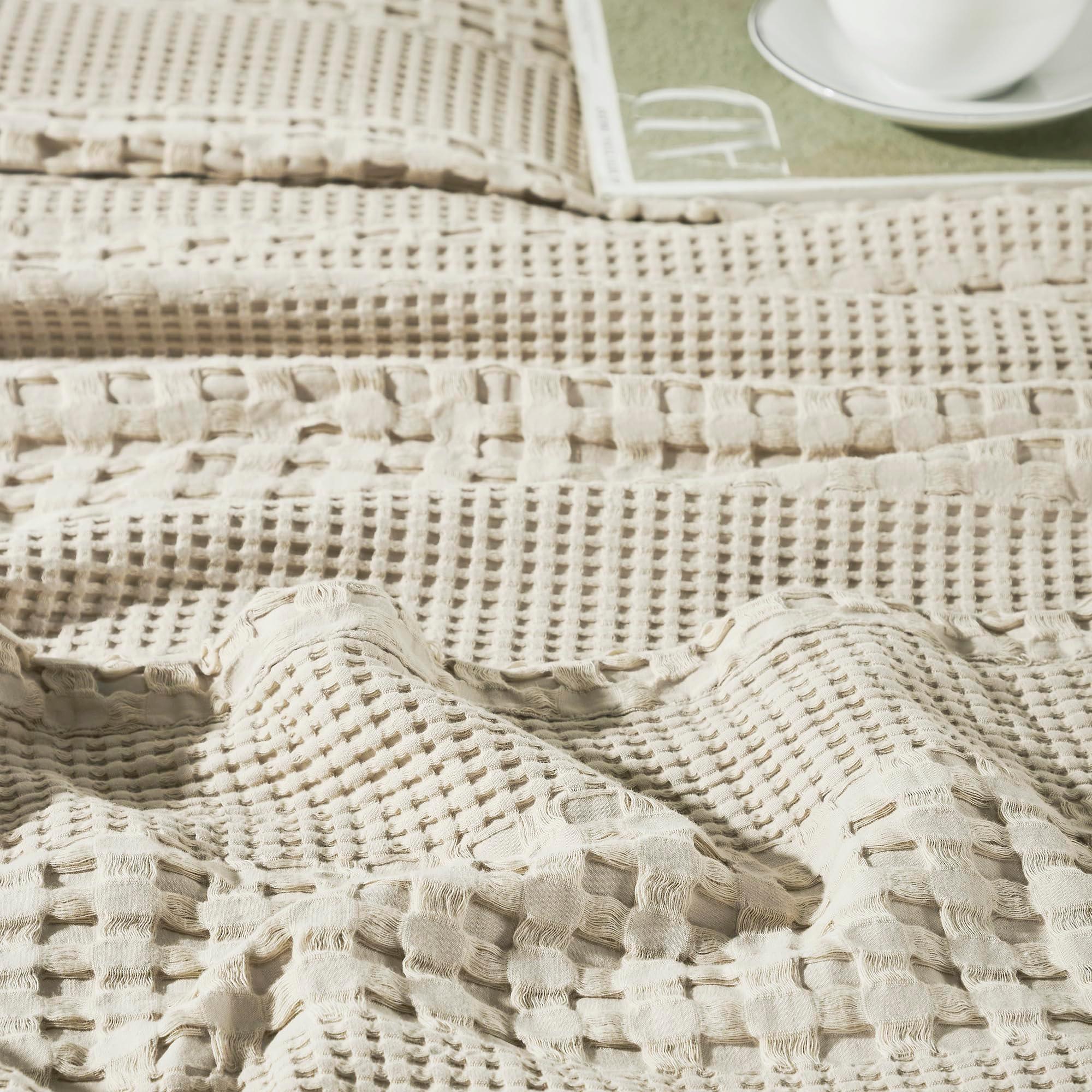 VHC Brands 100% Cotton Waffle Weave Natural King Size Sham Set of 2 20x36, Decorative Throw Pillow Covers/Shams, Boho Farmhouse Bedroom Decor - Image 3