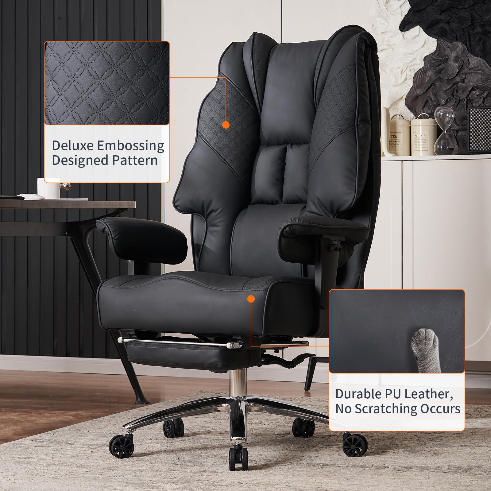 EXCEBET Big and Tall Office Chair 400lbs Wide Seat, Leather High Back Executive Office Chair with Foot Rest, Ergonomic Chairs Lumbar Support for Lower Back Pain Relief (Black) - Image 7