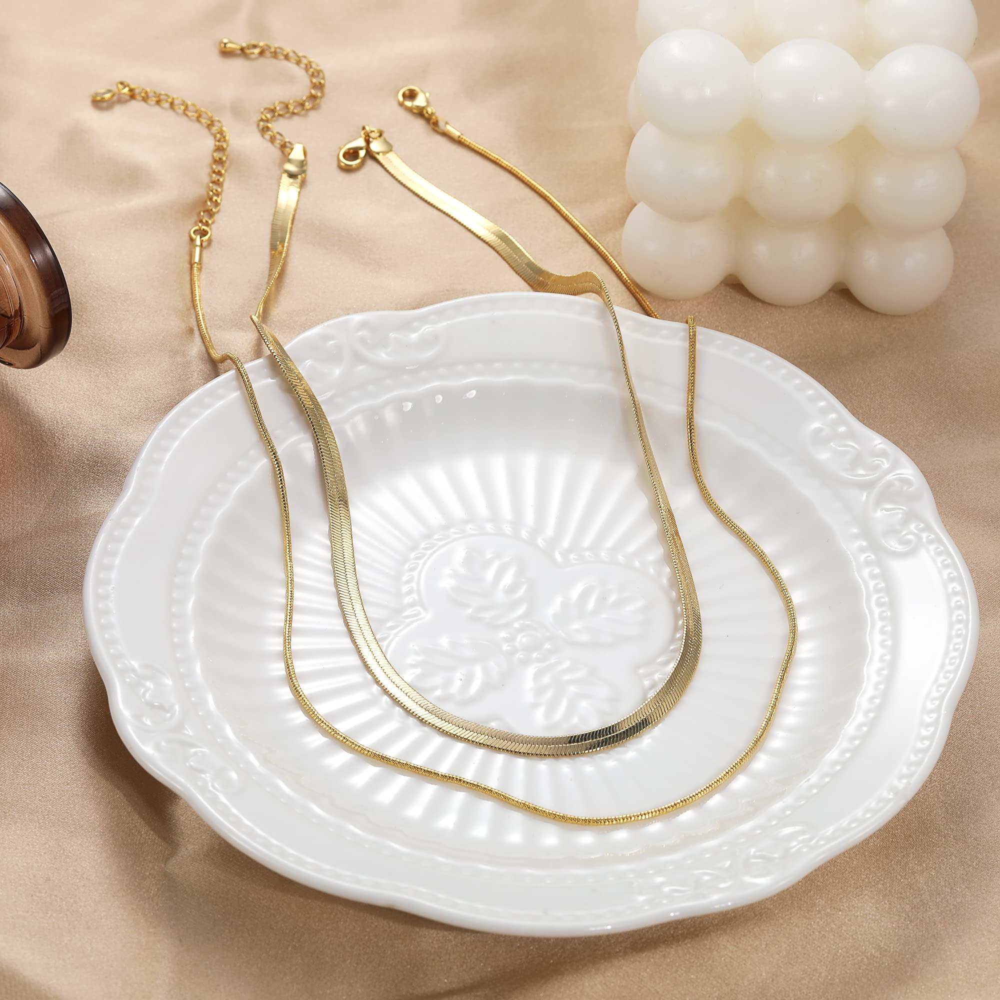 CHESKY 14K Gold/Silver Plated Snake Chain Necklace Herringbone Necklace Gold Choker Necklaces for Women Gifts Jewelry 1.5/3/5MM(W) 14"/16"(L) - Image 7