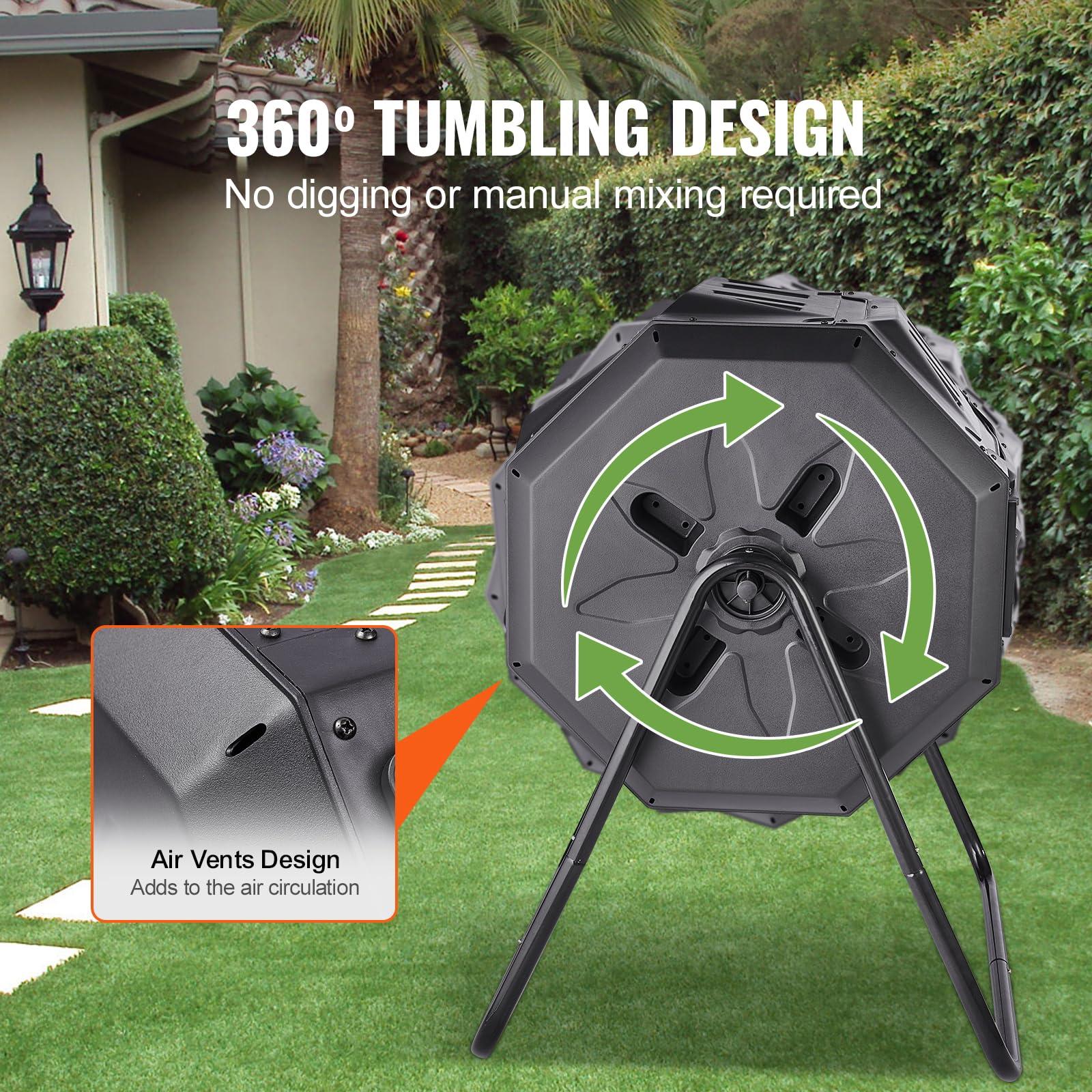 VEVOR Compost Bin, 43-Gal Dual Chamber Composting Tumbler, Large Tumbling Rotating Composter with 2 Sliding Doors and Steel Frame, BPA Free Composter Bin Tumbler for Garden, Kitchen, Yard, Outdoor - Image 5