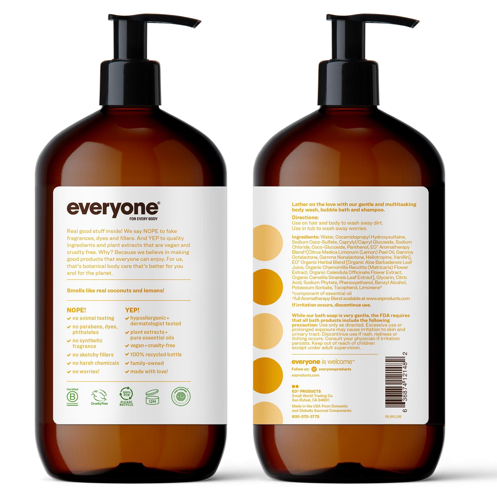 Everyone 3-in-1 Soap, Body Wash, Bubble Bath, Shampoo, 32 Ounce (Pack of 2), Coconut and Lemon, Coconut Cleanser with Plant Extracts and Pure Essential Oils - Image 2