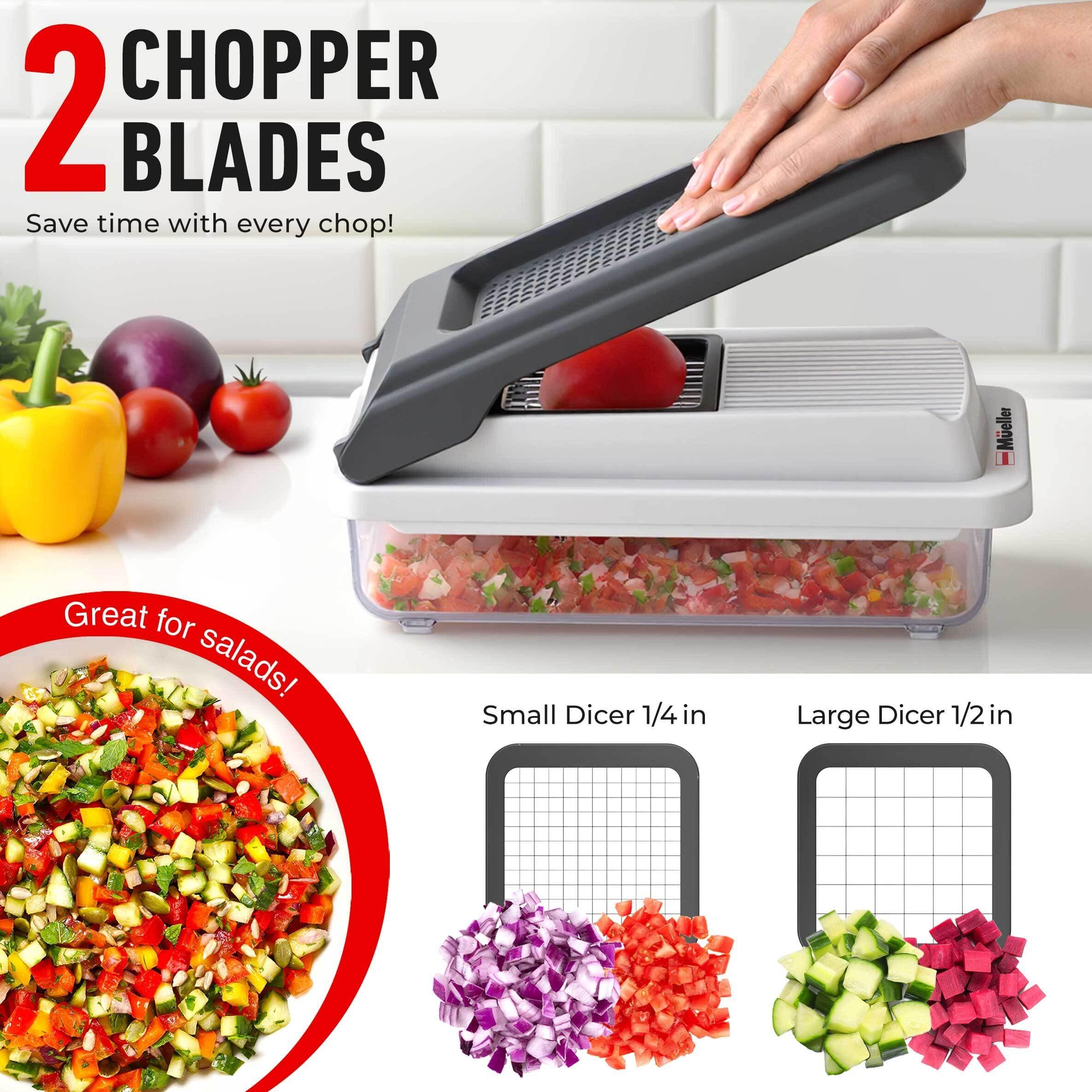 Mueller Vegetable Chopper Mandoline Slicer, Food Veggie Chopper, Cheese Grater, Onion Vegetable Cutter with Container, Dicer, Kitchen Gadgets & Essentials, White Sand/Grey - Image 4