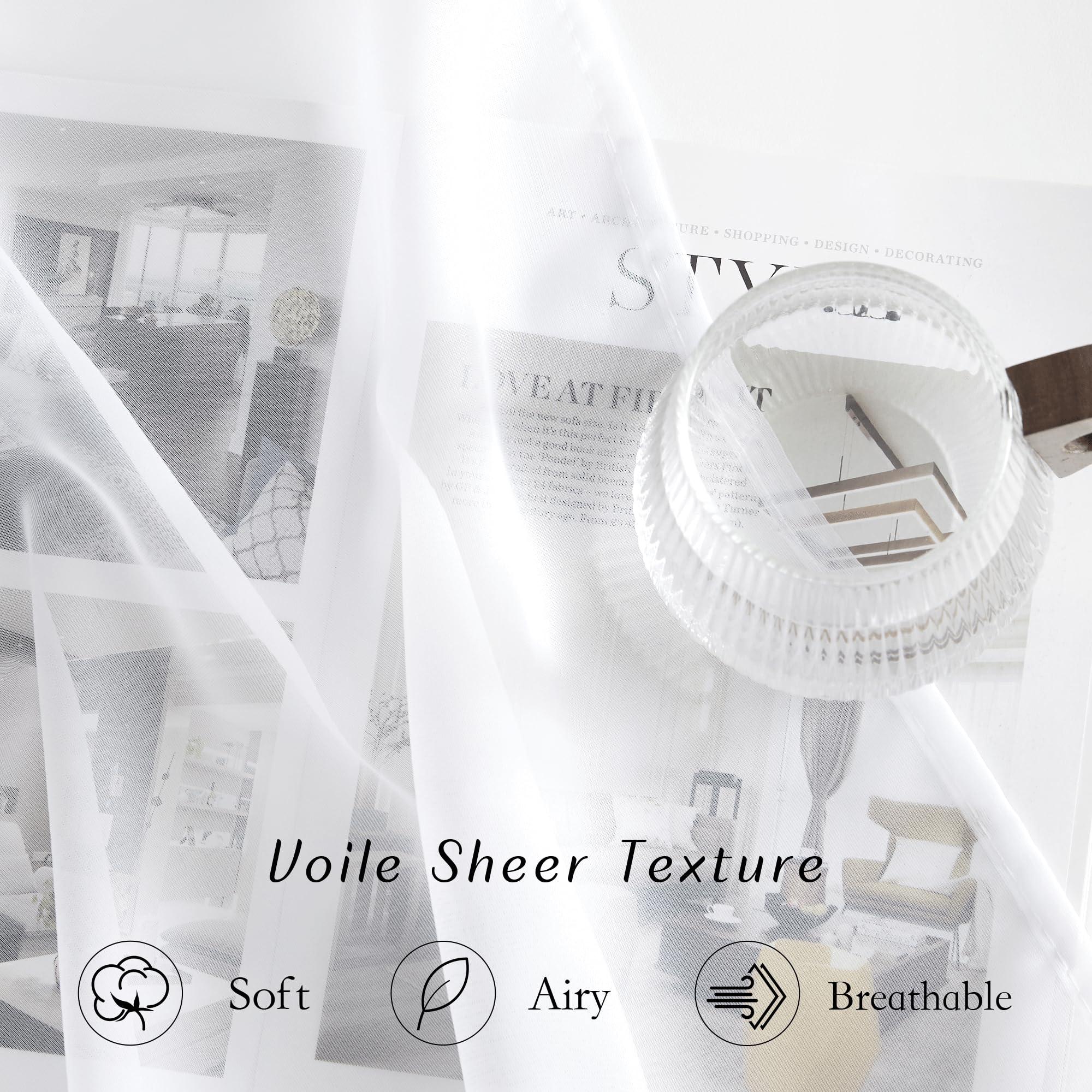 NICETOWN White Sheer Curtains & Drapes 96 inches Long for Living Room - Grommet Top Solid Lightweight & Airy Gauzy Window Treatments with Light Filtering for Bedroom, 2 Panels, W54 x L96 - Image 3