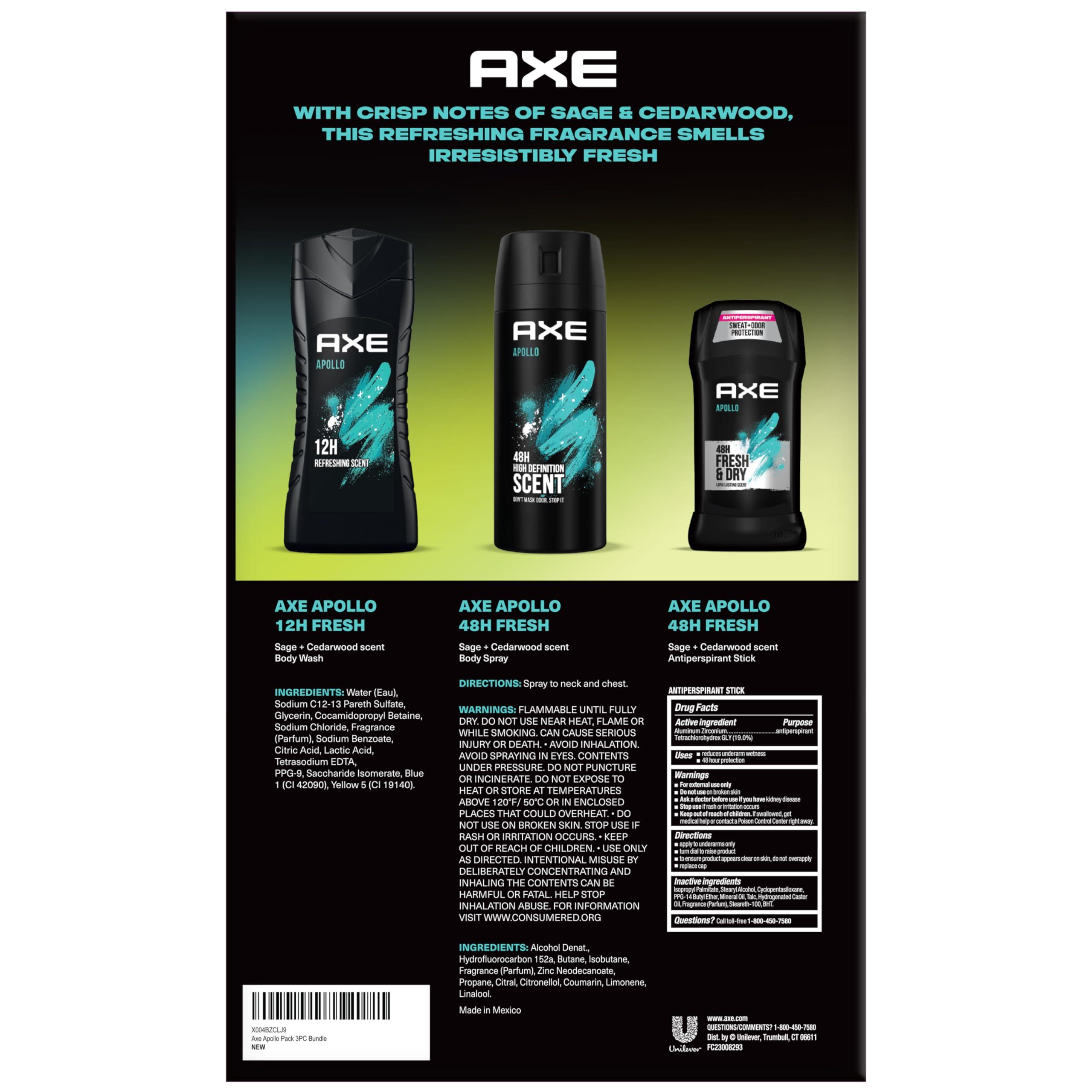 AXE Apollo Body Care Gift Set – Men’s Body Wash, Body Spray & Deodorant Set, Sage and Cedarwood (3 Piece Set) - Image 4