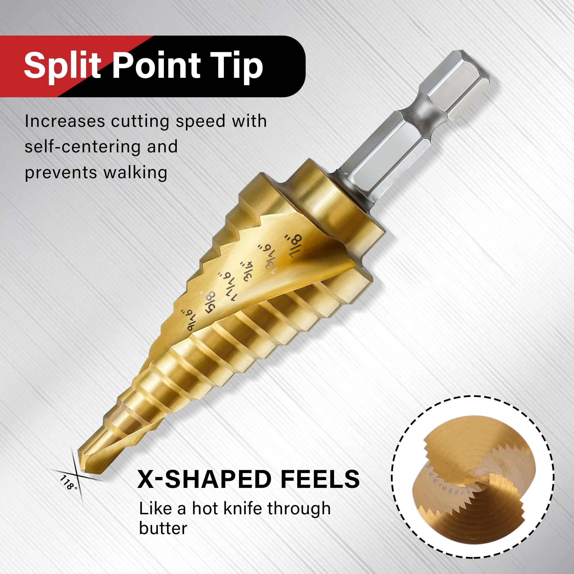AIMLENTOOL 3PC Step Drill Bit Set, 1/4" Hex Shank High-Speed Steel Spiral Grooved Step Drill Bit for Sheet Aluminium Metal Wood Hole Drilling, 31 Step Sizes Taper Drill bit Set for DIY Lovers - Image 3