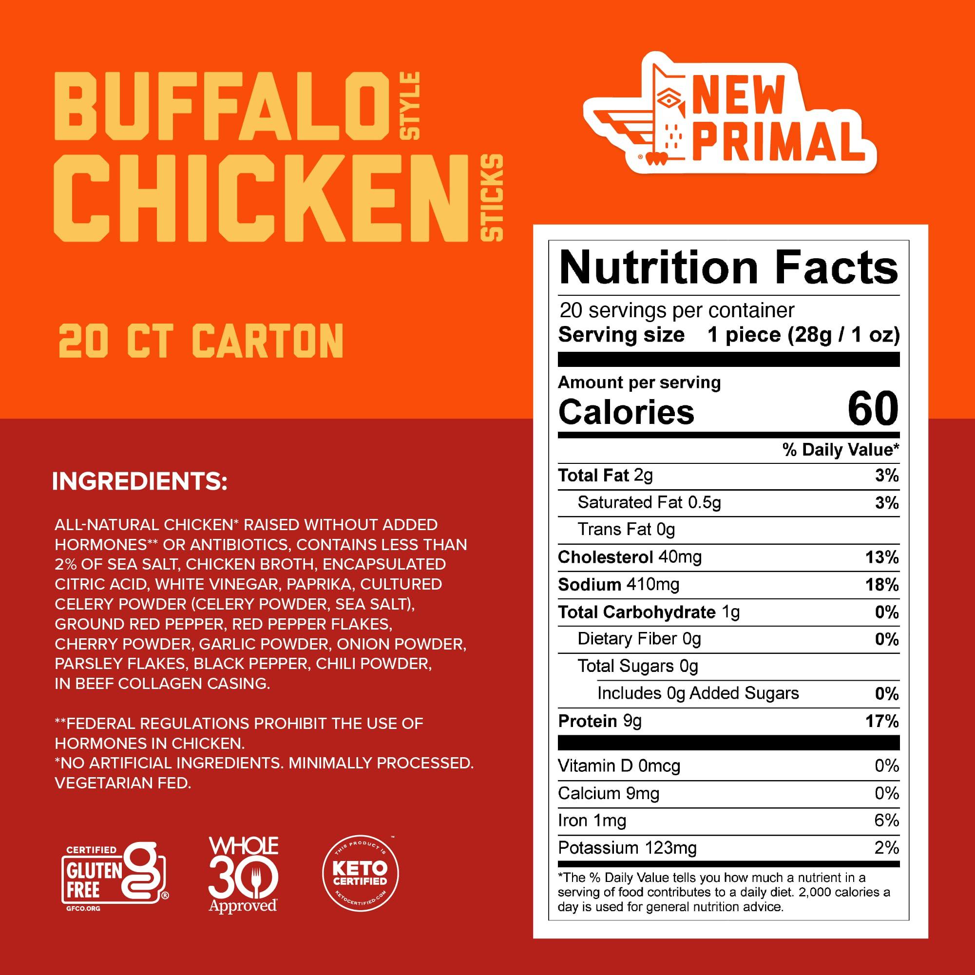 New Primal Buffalo Chicken Sticks, Keto, Gluten Free Healthy Snacks, Sugar Free Low Carb High Protein, Jerky Meat Stick, 9g Protein, 20 Ct - Image 2
