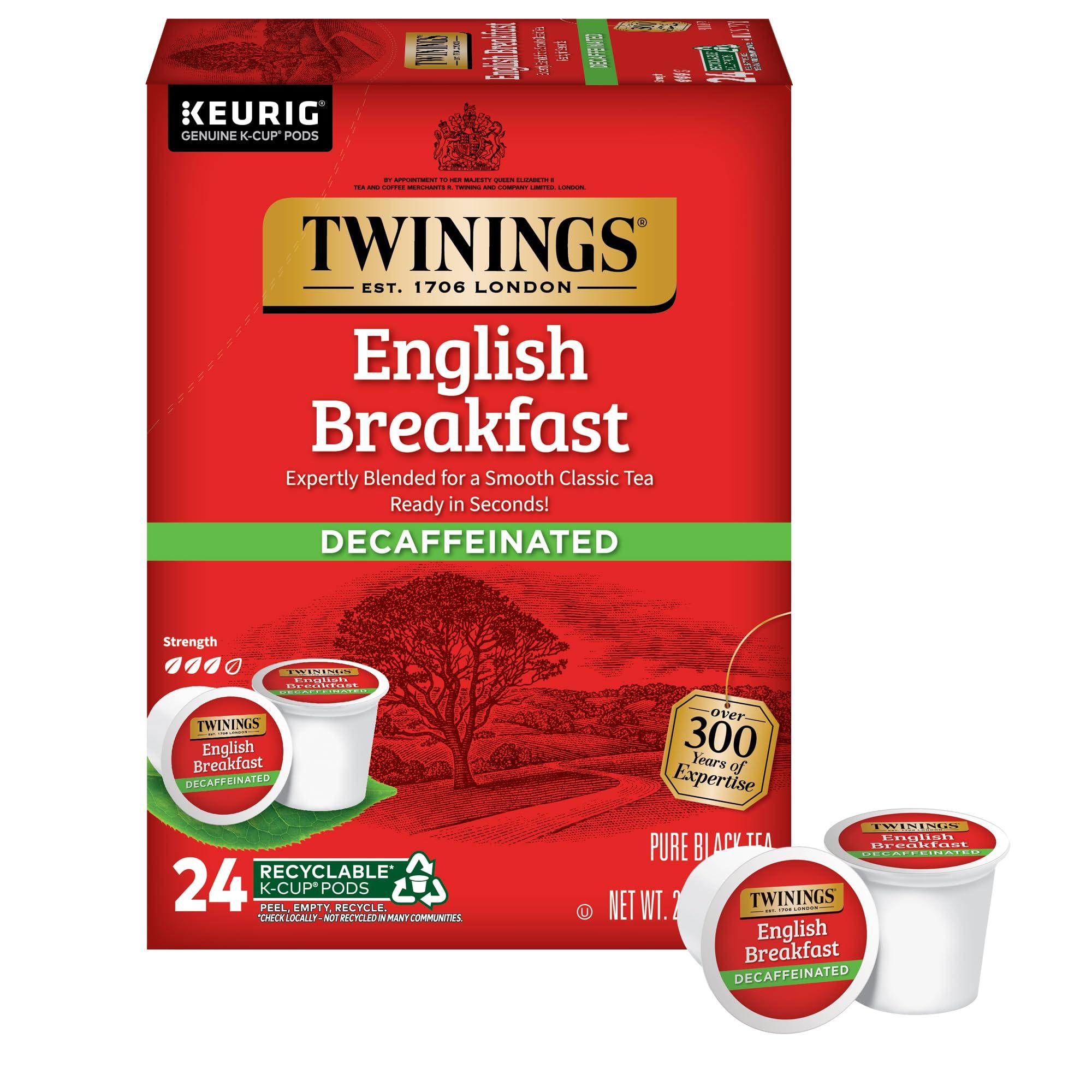 Twinings Decaffeinated English Breakfast Black Tea K-Cup Pods for Keurig, 24 Count (Pack of 1), Smooth, Flavourful, Robust, Enjoy Hot or Iced