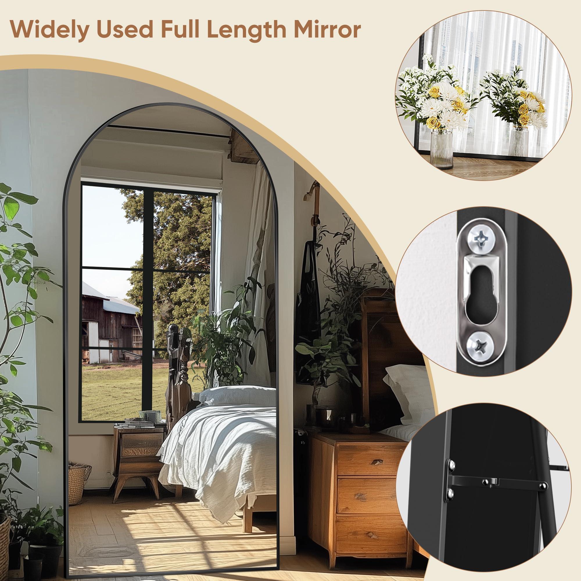 Full Length Mirror, 76"x34" Oversized Arched Mirror Large Standing Mirrors, Tall Mirrors Body Floor Mirror Wall Mirror Hanging Mirrors for Bedroom Living Room Aluminum Frame,Black - Image 6