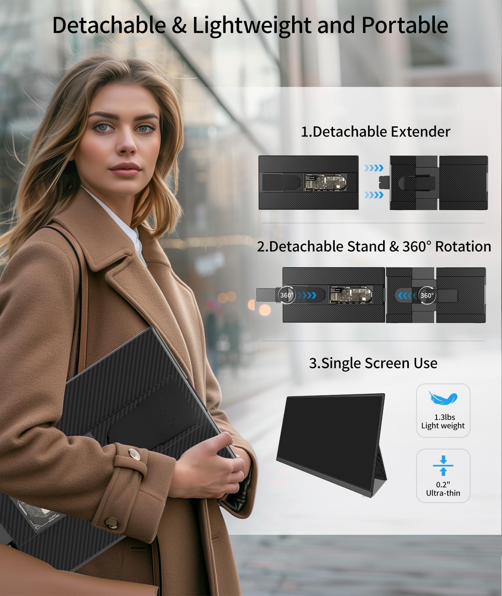 Cevaton Laptop Screen Extender - 15.6" FHD 1080P Portable Monitor for Laptop, Detachable & Plug and Play Dual Laptop Monitor Extender for 13"-17.3" Laptops, Compatible with Wins/Mac/Android/Chrome - Image 6
