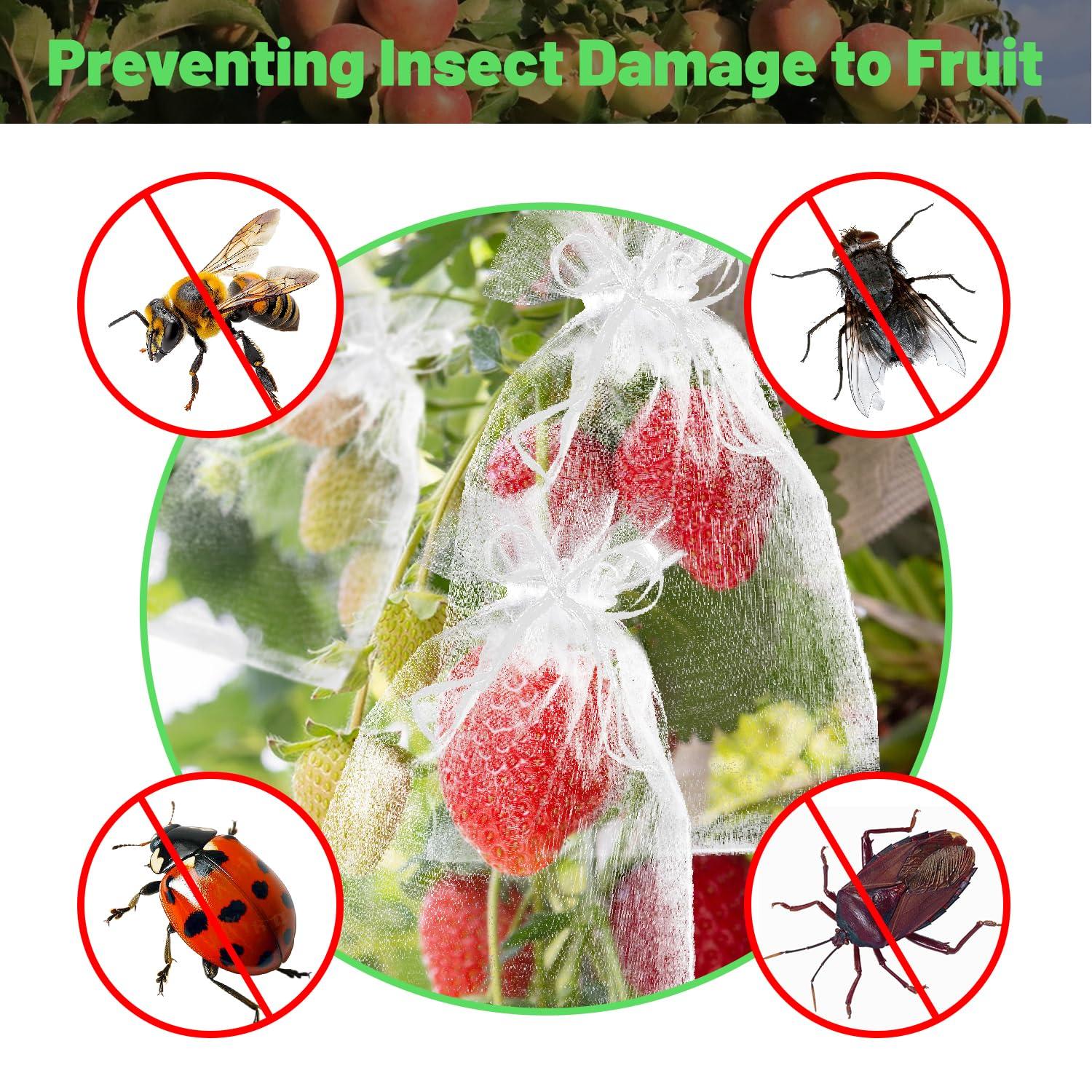 100Pcs Fruit Protection Bags, 4x6 Inch White Fruit Bags for Fruit Trees with Drawstring, Reusable Mesh Fruit Netting Cover Bags for Tomatoes, Strawberry, Vegetable - Image 7