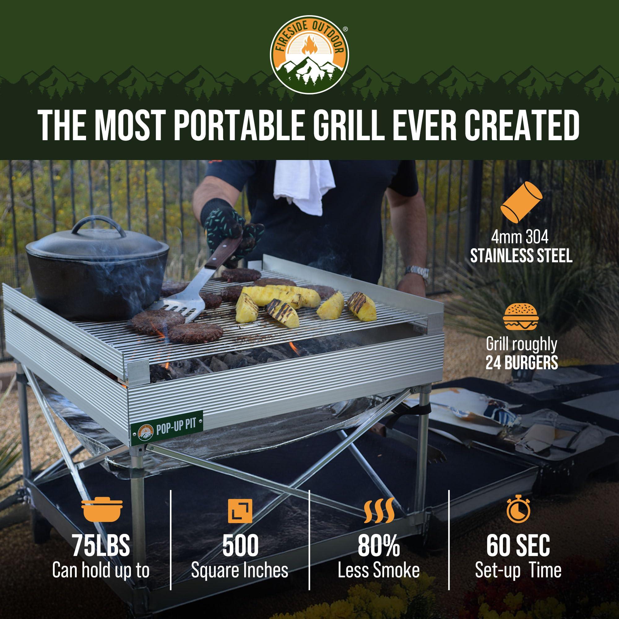 Fireside Outdoor Pop-Up Fire Pit Grilling Grate-Folding Grill Design for Outdoor Cooking, Portable Fire Pit Grill Grates, Camping Cooking, Foldable Campfire Grill Grate- Quad-Fold Folding Grill Grates - Image 2