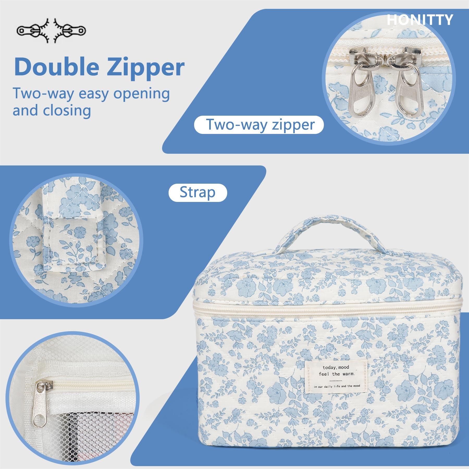 Makeup Bag,Quilted Cosmetic Bag,Large Floral Make Up Bag for Women,Cotton Makeup Bag Set,Flower Travel Toiletry Bag - Image 4