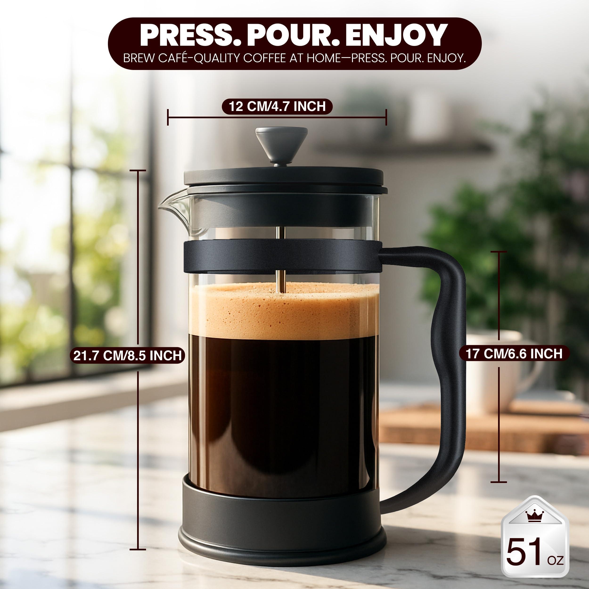 Utopia Kitchen 34 Ounce 1 Liter French Press Coffee Maker, Tea Maker, Travel Coffee Presses, Heat Resistant Thickened Borosilicate Coffee Pot for Camping Travel Gifts, Black Pack of 1 - Image 3