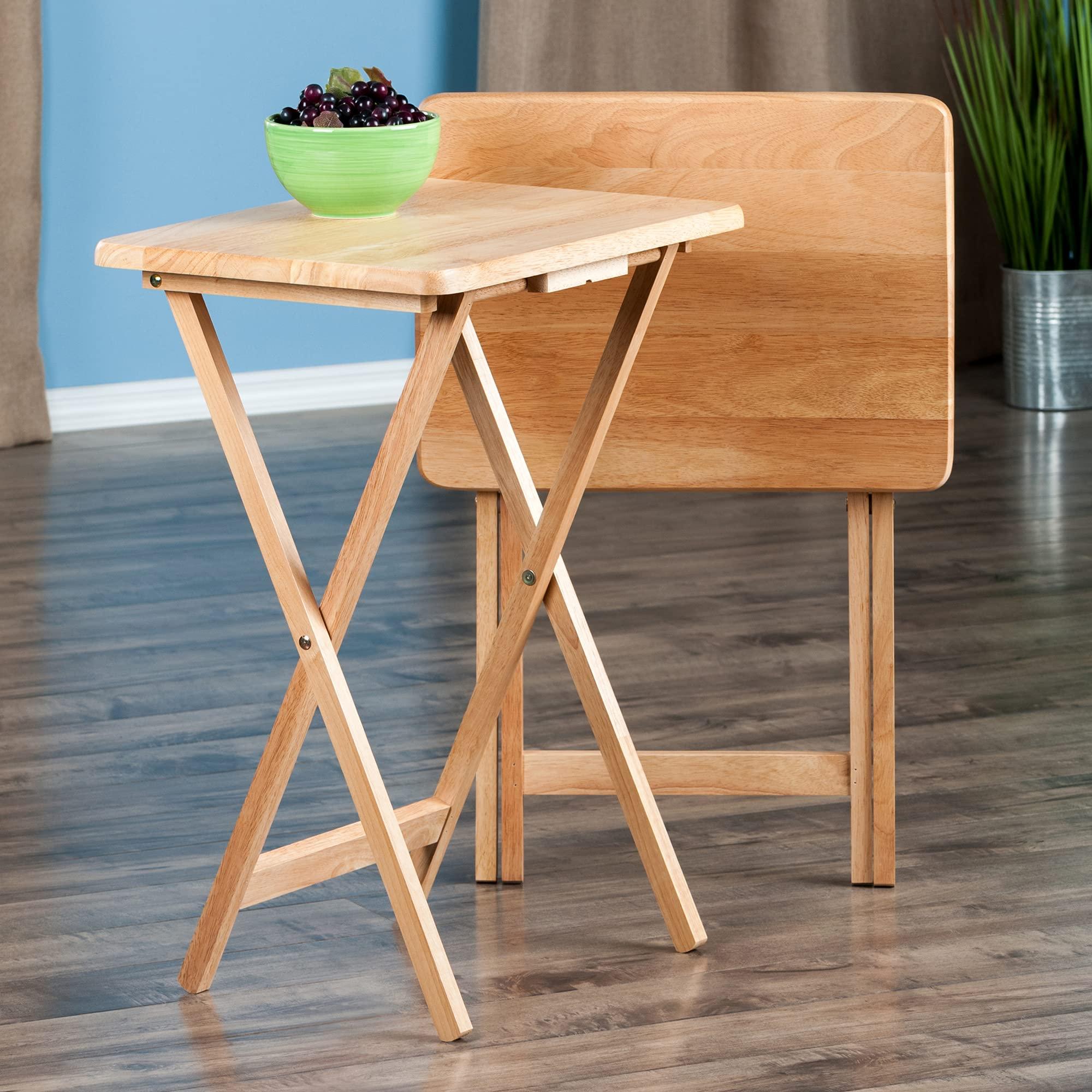 Winsome Alex Set of 2 Foldable Snack Tables, for Living Room, 26", Natural - Image 2
