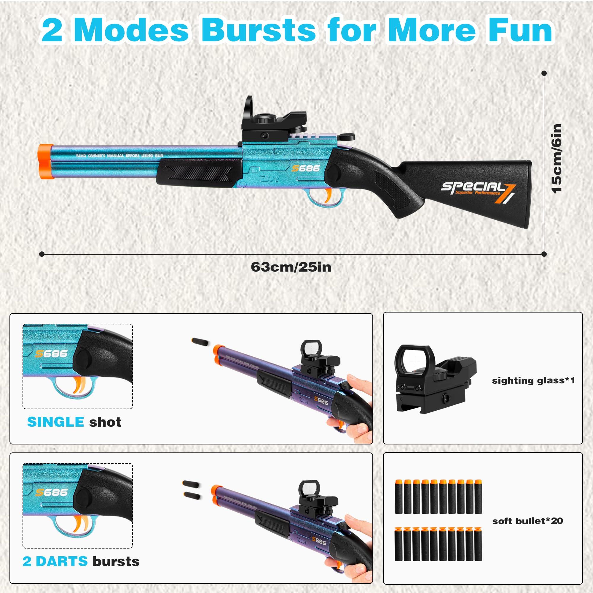 Toy Gun Double Barrel Shotgun Toy,with 20 Soft Bullet Darts, Toy Foam Blaster Foam Dart Blaster with Scope for Kids, Youth, Teen, Boys-Holiday for 8-12 Year (Blue) - Image 2
