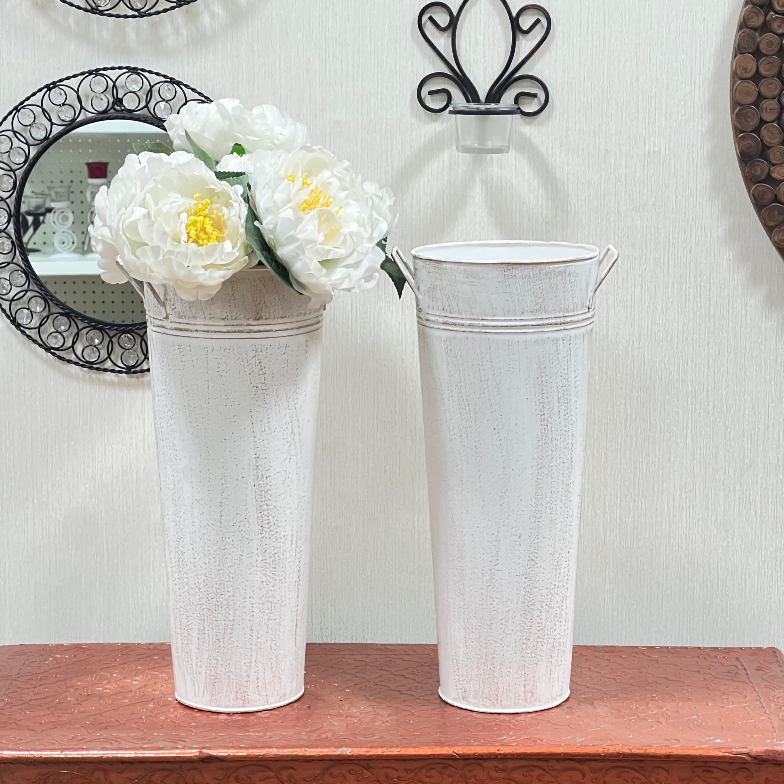 Hosley Set of 2 White Metal French Bucket with Handles & PVC Liner, 6" Dia x 15" H for Weddings, Parties, Country Picnics, Floral Arrangements, Tableware Storage, or Gardens - Rustic Farmhouse Décor - Image 6
