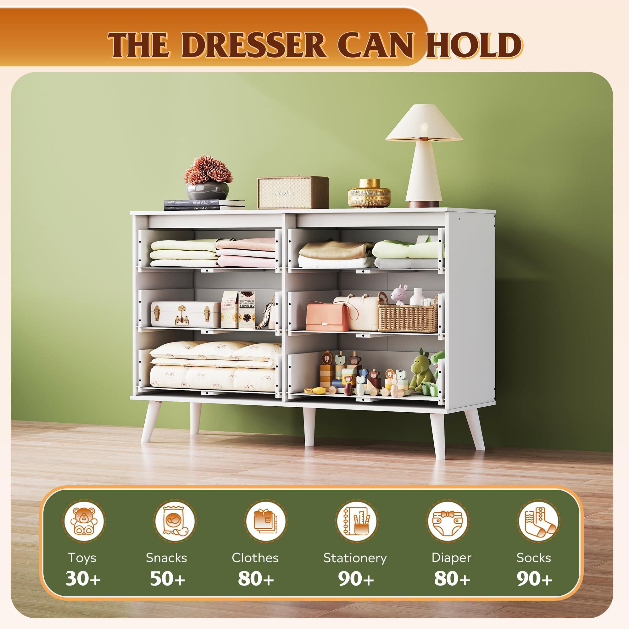 WLIVE 6 Drawer Dresser for Bedroom, 47.24'' Wide Wood White Dresser, Storage Organizer with Sturdy Metal Handle, TV Stand for 55 inch TV, Chest of Drawers for Living Room, Hallway, Closet - Image 4