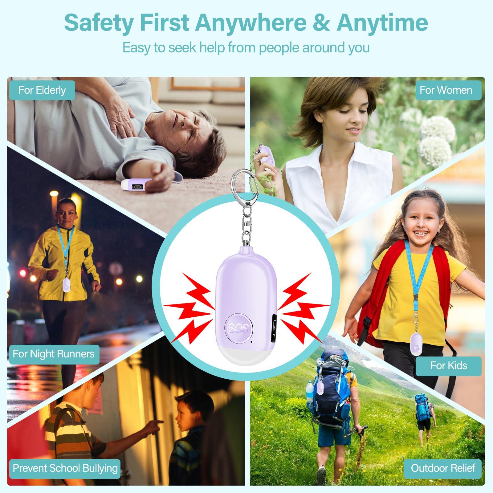 Hion Personal Safety Alarms for Women, Rechargeable 130dB Self Defense Alarm Keychain with LED Flashlight, Emergency Safe Sound Security Alarm for Children Elderly College Girls Men(Purple) - Image 6