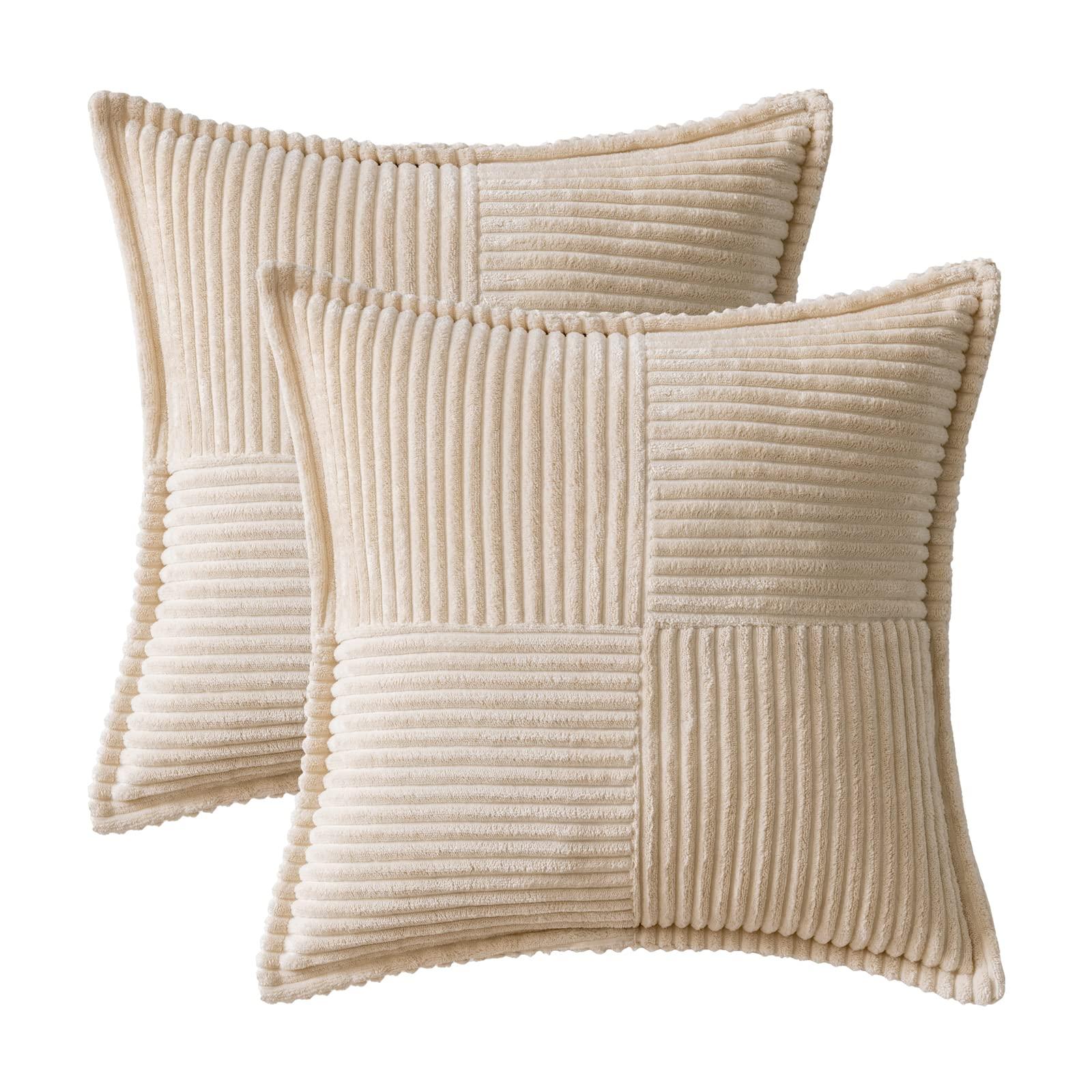MIULEE Corduroy Pillow Covers with Splicing Set of 2 Super Soft Boho Striped Pillow Covers Broadside Decorative Spring Throw Pillows for Couch Cushion Livingroom 18x18 inch, Beige - Image 6