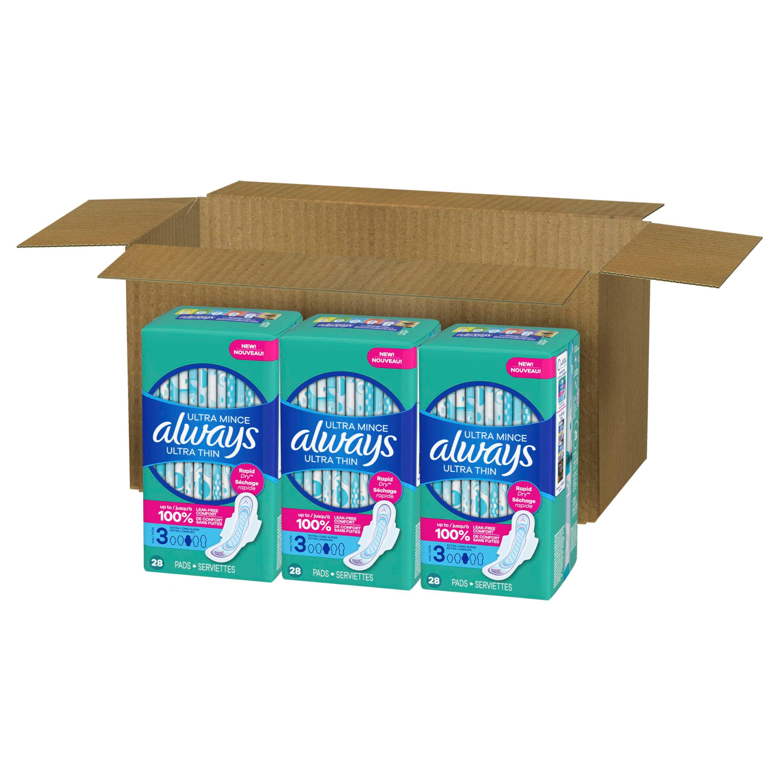 Always Ultra Thin Feminine Pads For Women, Size 3 Extra Heavy Long Absorbency, Multipack, With Wings, Unscented, 28 Count (Pack of 3) - Image 8