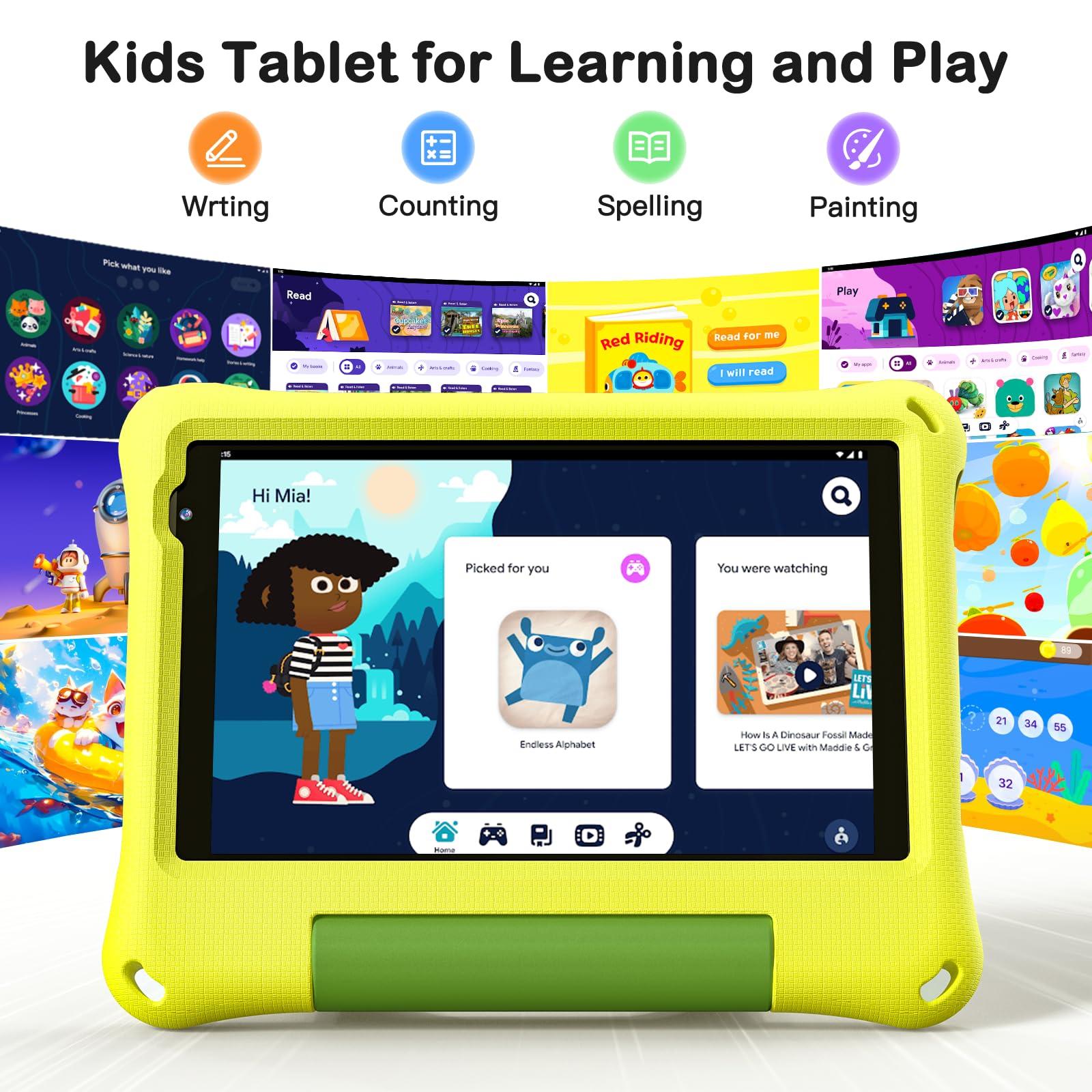 Kids Tablet 8 Inch Android 15, Octa-Core 12GB RAM + 64GB ROM, Toddler Tablet with WiFi 6, Parental Control, Pre-Installed Kids Space, EVA Case, Anti-Glare Screen Protector, Adjustable Strap, Yellow - Image 3