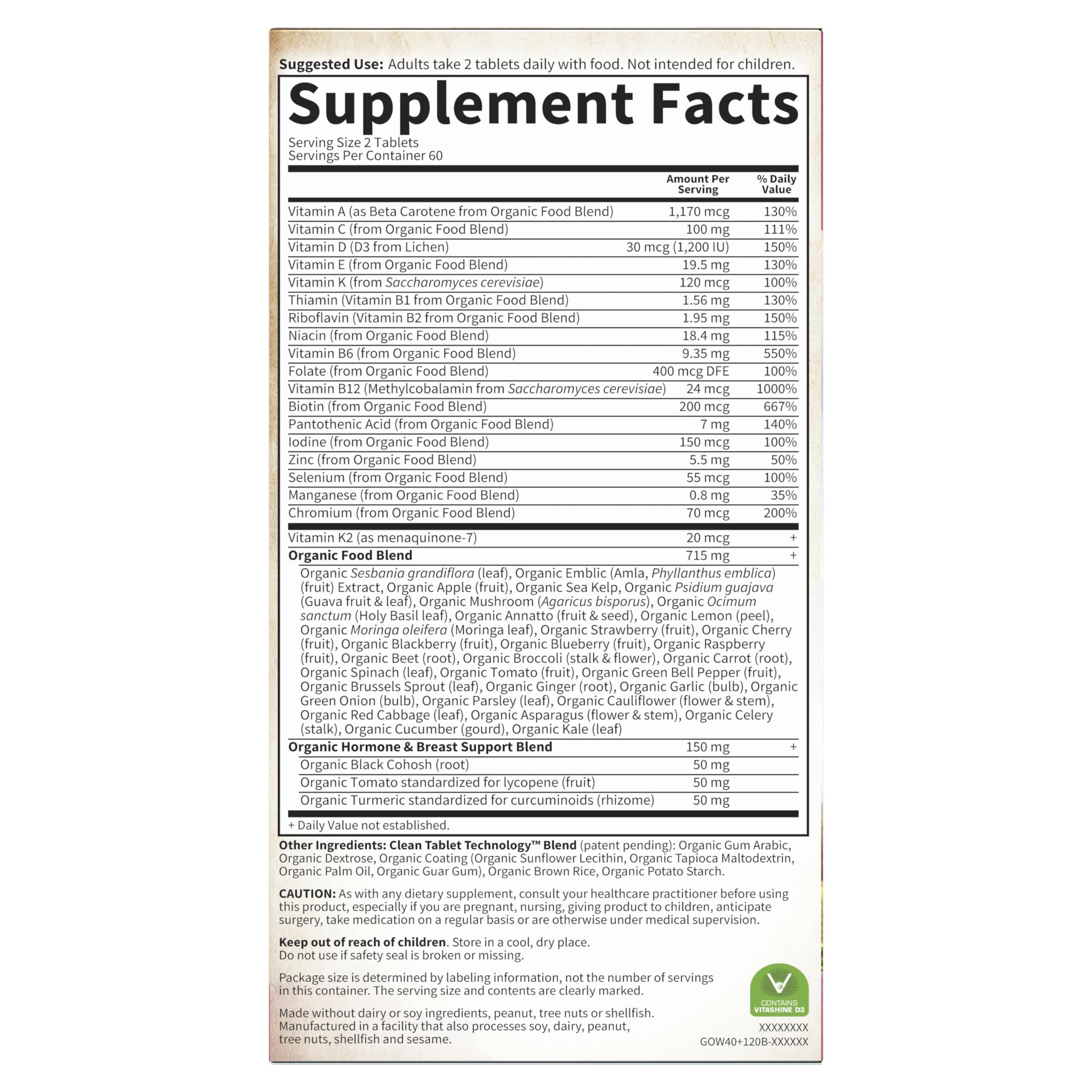Garden of Life Organics Vitamins for Women 40 Plus - 120 Tablets, Womens Multi 40 Plus, Vegan Vitamins for Women Over 40, Hormone & Breast Health Support Blend, Whole Food Womens Multivitamin - Image 8