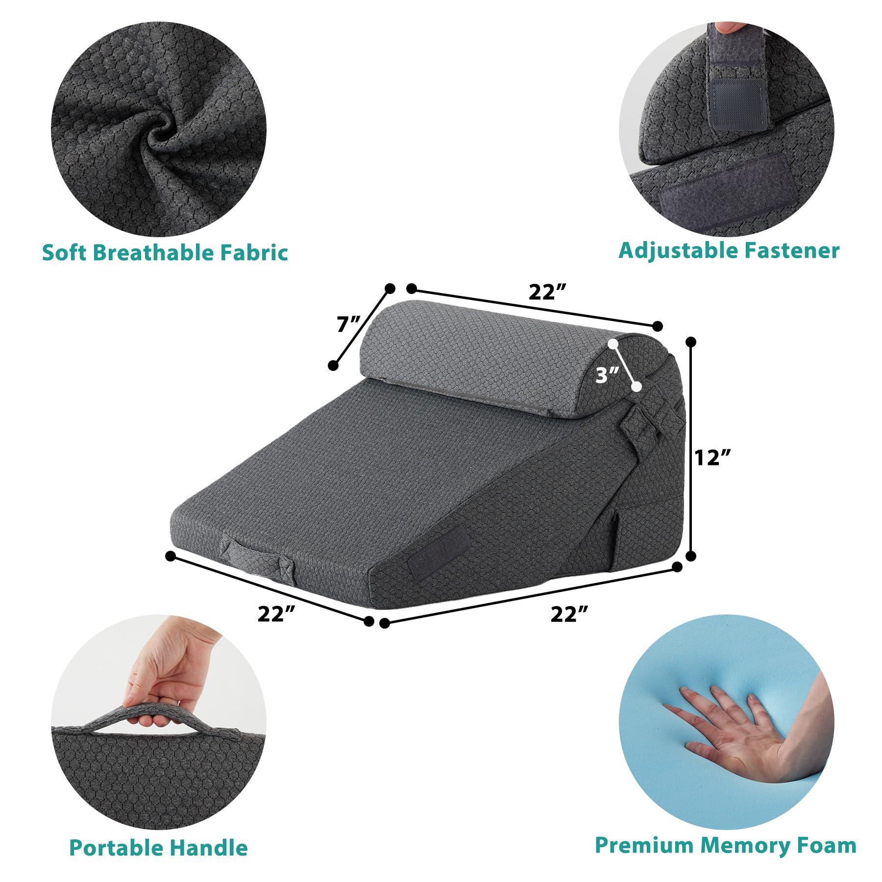 Bedluxe Adjustable 4pcs Bed Wedge Pillow Set, Memory Foam Wedge Pillows Post Surgery for Back, Neck, Leg Pain Relief, Pillow Wedge for Sleeping, Sitting up in Bed, Acid Reflux and GERD, Grey - Image 2
