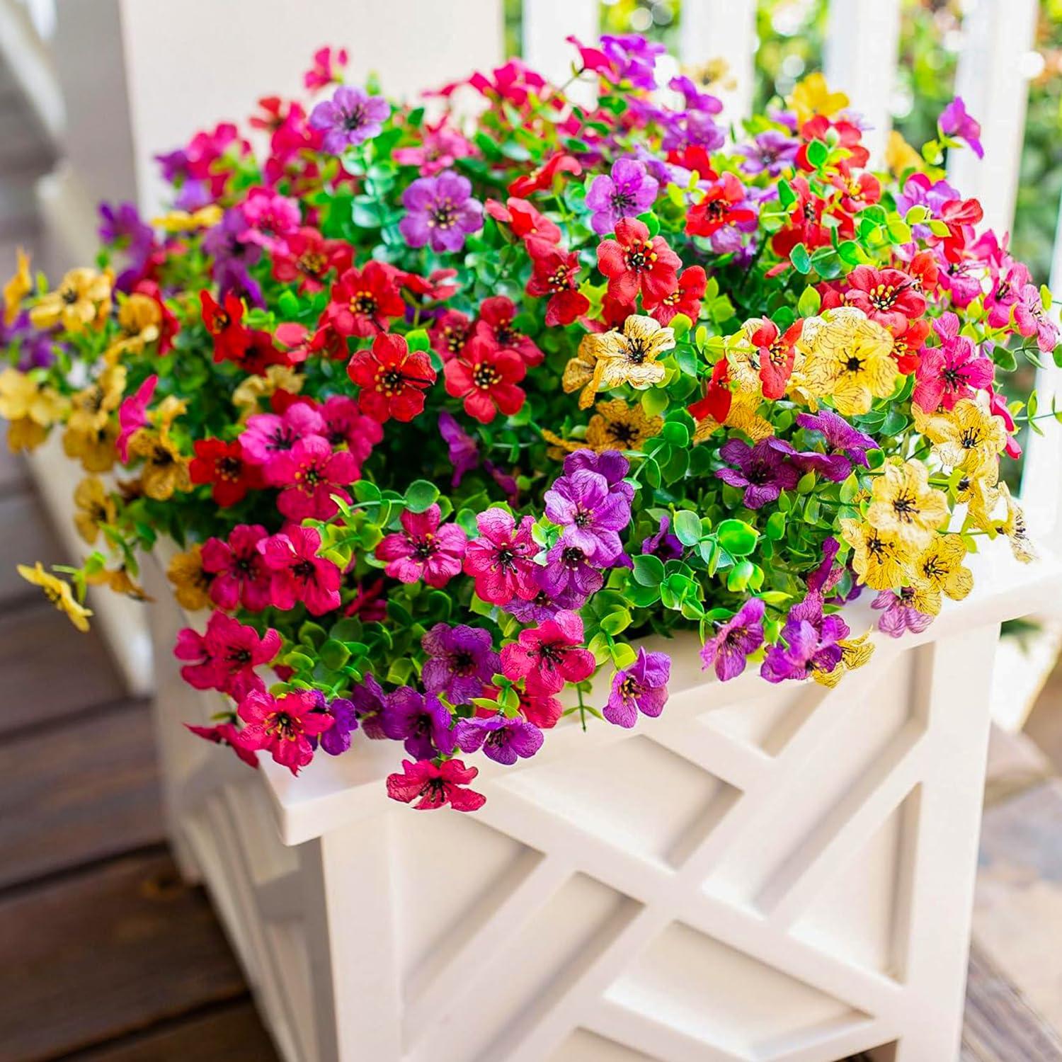 florisso Artificial Fake Plants Flowers for Outdoor Outside Spring Summer Decoration, 12 Bundles Faux Silk Colorful Mix Daisy UV Sun Resistant Realistic for Porch Patio Home Planter Window Box Yard - Image 2