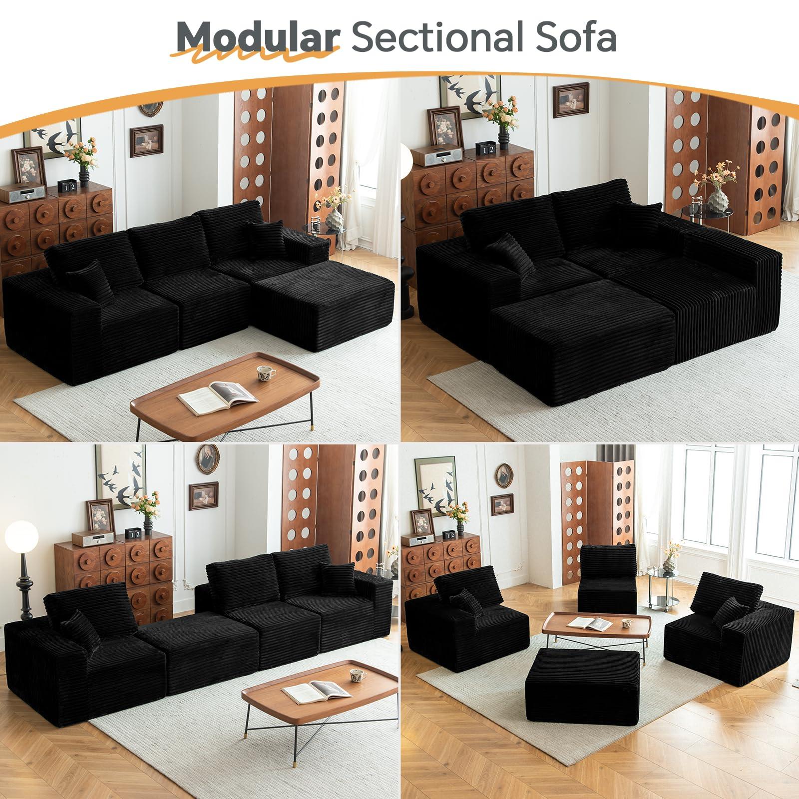 MODNEST 107" Modular Sectional Sofa Cloud Couch with Deep Seats, L Shape Memory Foam Couch with Chaise, Sectional Couches for Living Room, Oversized Comfy Boneless Sofa No Assembly, Black - Image 6