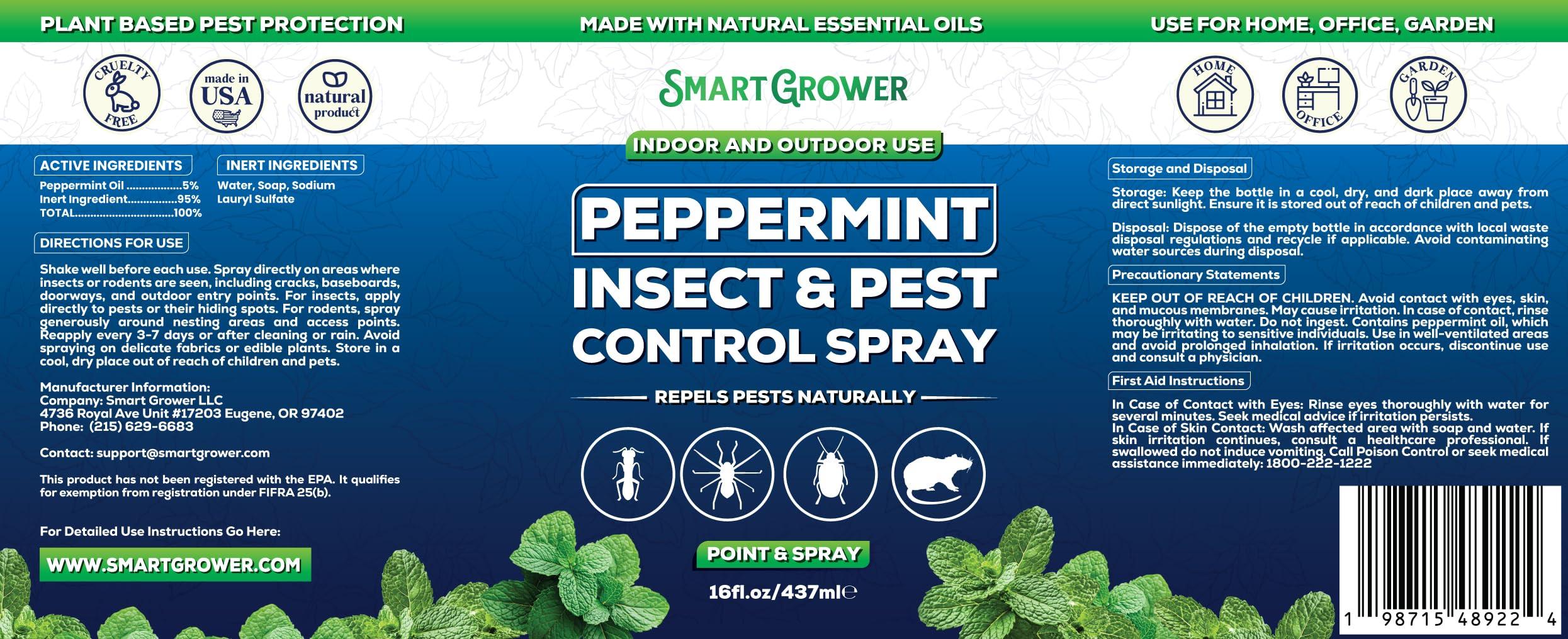 All Natural Peppermint Oil Insect & Pest Control Spray Repels Mice, Spiders, Ants, for Home, Indoor, Outdoor, Garden Maximum Strength Smart Grower Ready to Use 16 FL OZ - Image 8