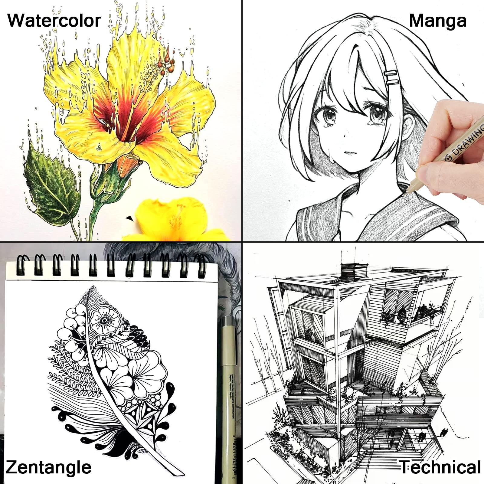 Muchcute Micro Fineliner Drawing Art Pens: 12 Black Fine Line Waterproof Ink Set Artist Supplies Archival Inking Markers Liner Sketch Outline Anime Gifts Manga Sketching Watercolor Zentangle Kit Stuff - Image 7