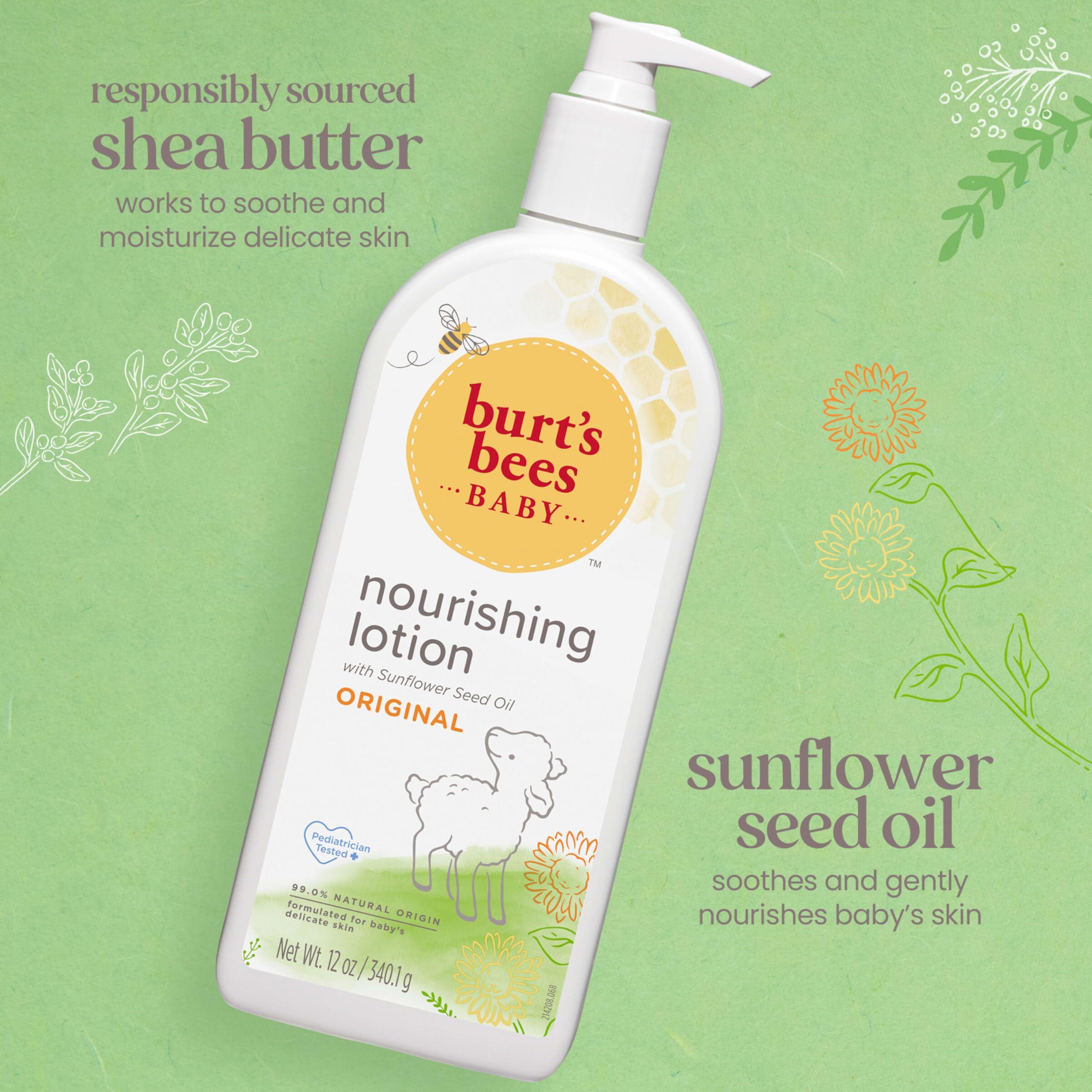 Burt's Bees Baby Lotion for Sensitive Skin, Nourishing and Hypoallergenic Lotion with Shea Butter, Original Scent, 99% Natural Origin, 12 Oz - Image 2