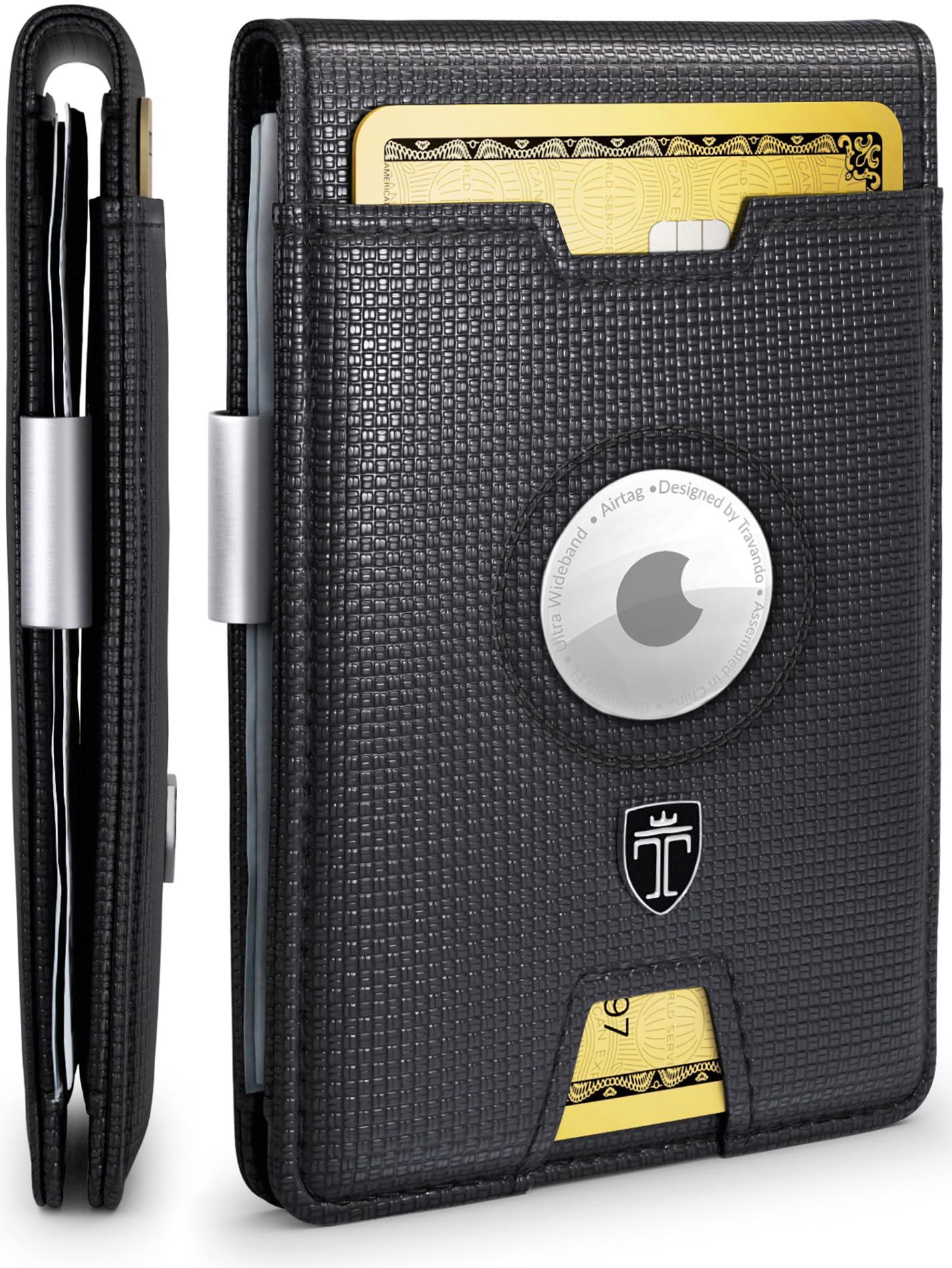 TRAVANDO AirTag* Wallet Mens Wallet with Money Clip Air Tag Wallet Card Holder RFID Blocking Bifold Gifts for Men