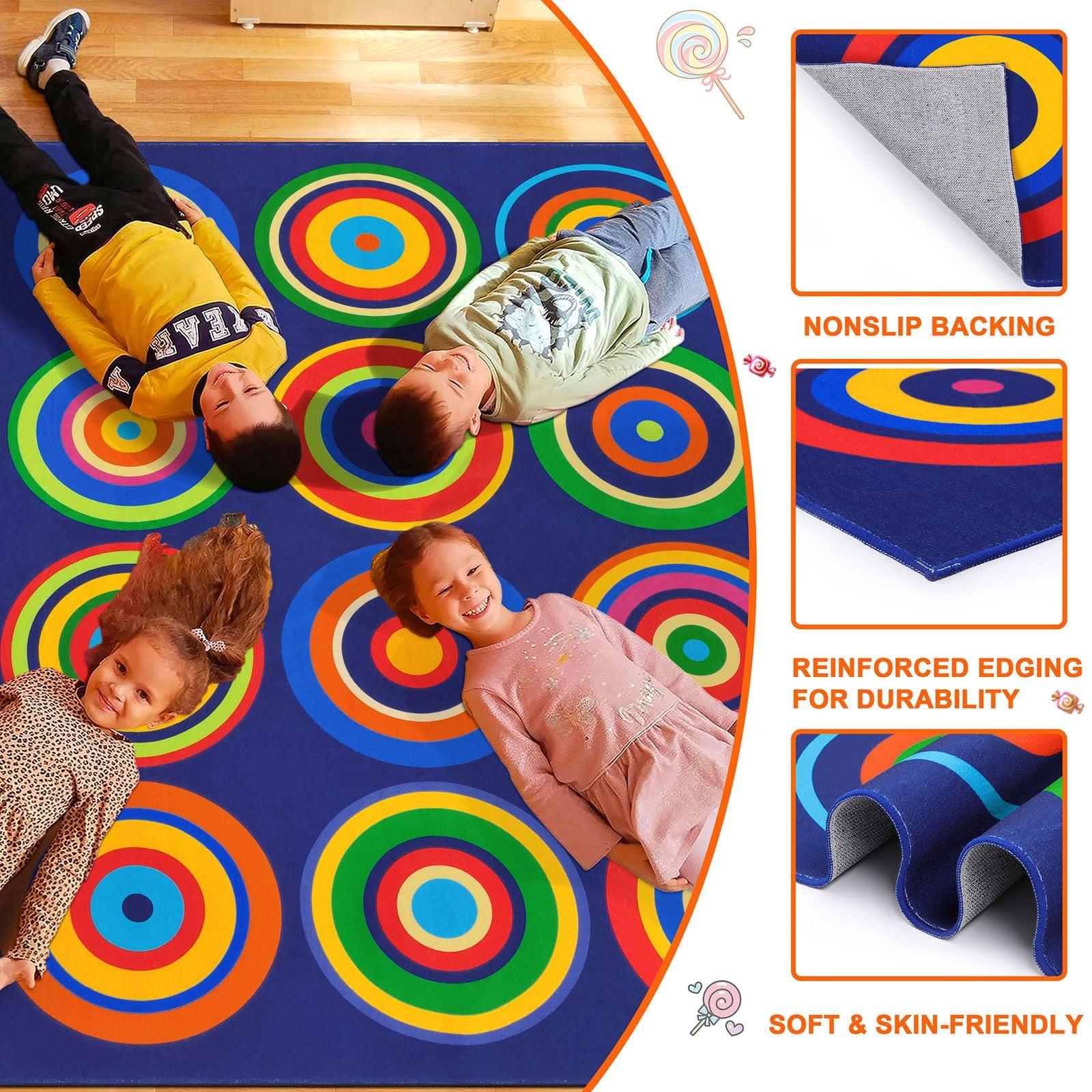 Large Classroom Rug Colorful Sit Spots Kids Rugs for Preschool Non Slip Floor Carpet Fun Playmat for Daycares Playroom Elementary Nursery Decor, Seats 20, 6'X8'4", Blue - Image 4