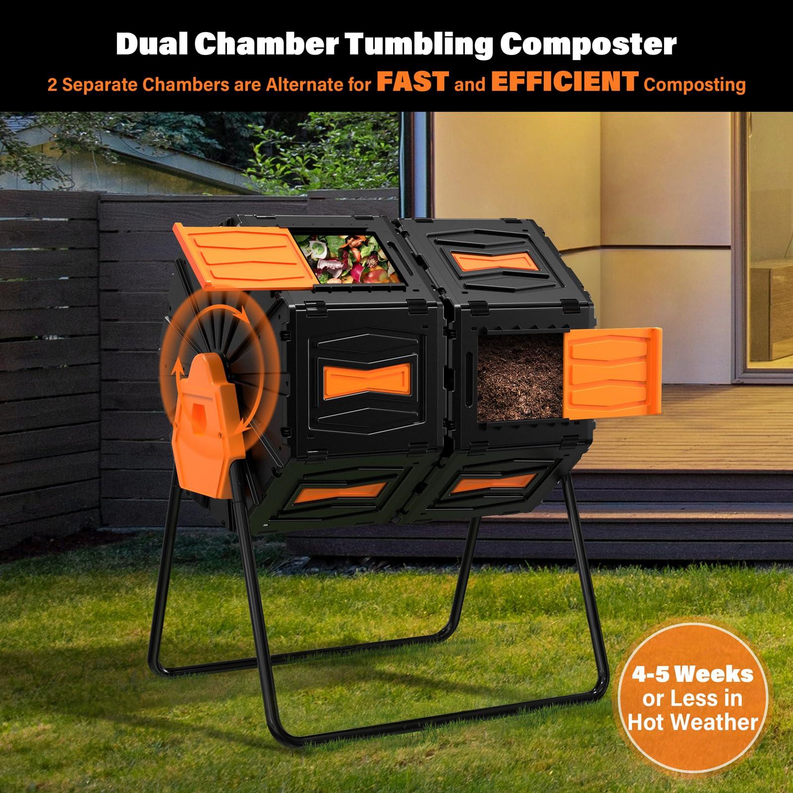 Compost Tumbler, Easy Assemble & Efficient Outdoor Compost Bin, 45 Gallon/170 Liter Large Dual Chamber Rotating Composter for Garden, Kitchen, and Yard Waste, Orange Door - Image 3