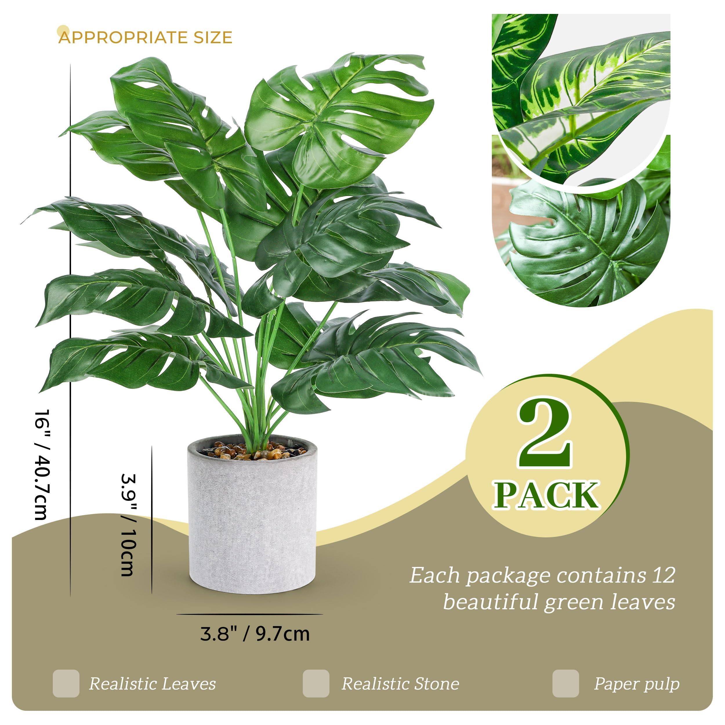 WUKOKU 2pcs Fake Plants 16" Faux Plants Artificial Tropical Plants Indoor for Home Office Desk Kitchen Bathroom Table Shelf Decor - Image 3